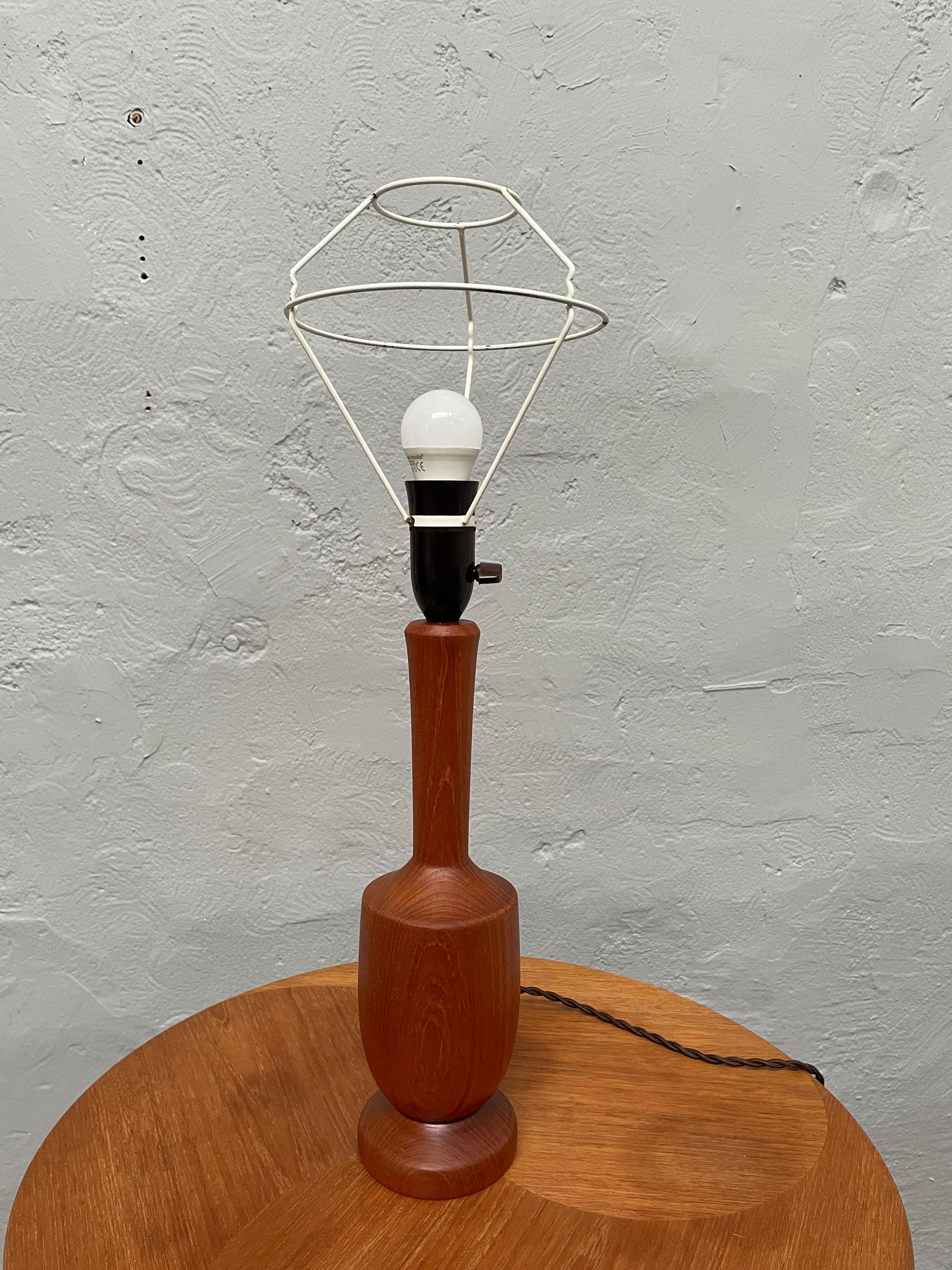 Danish Mid Century Turned Teak Table Lamp With Le Klint Shade For Sale 1