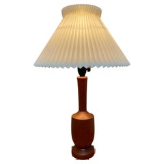 Danish Mid Century Turned Teak Table Lamp With Le Klint Shade