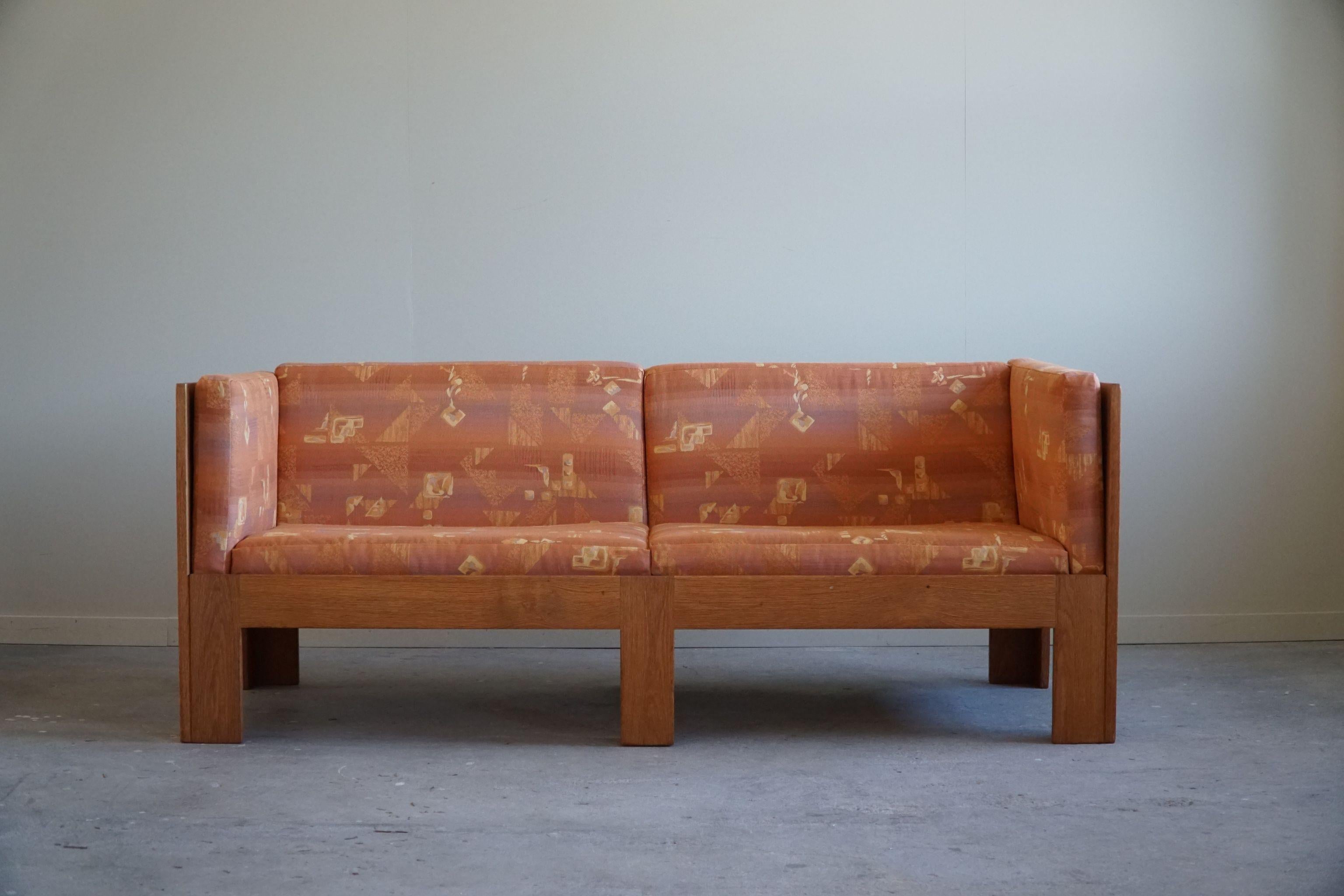 Mid-Century Modern Danish Mid Century Two Seater Sofa in Oak, Reupholstered, by Tage Poulsen, 1960s For Sale
