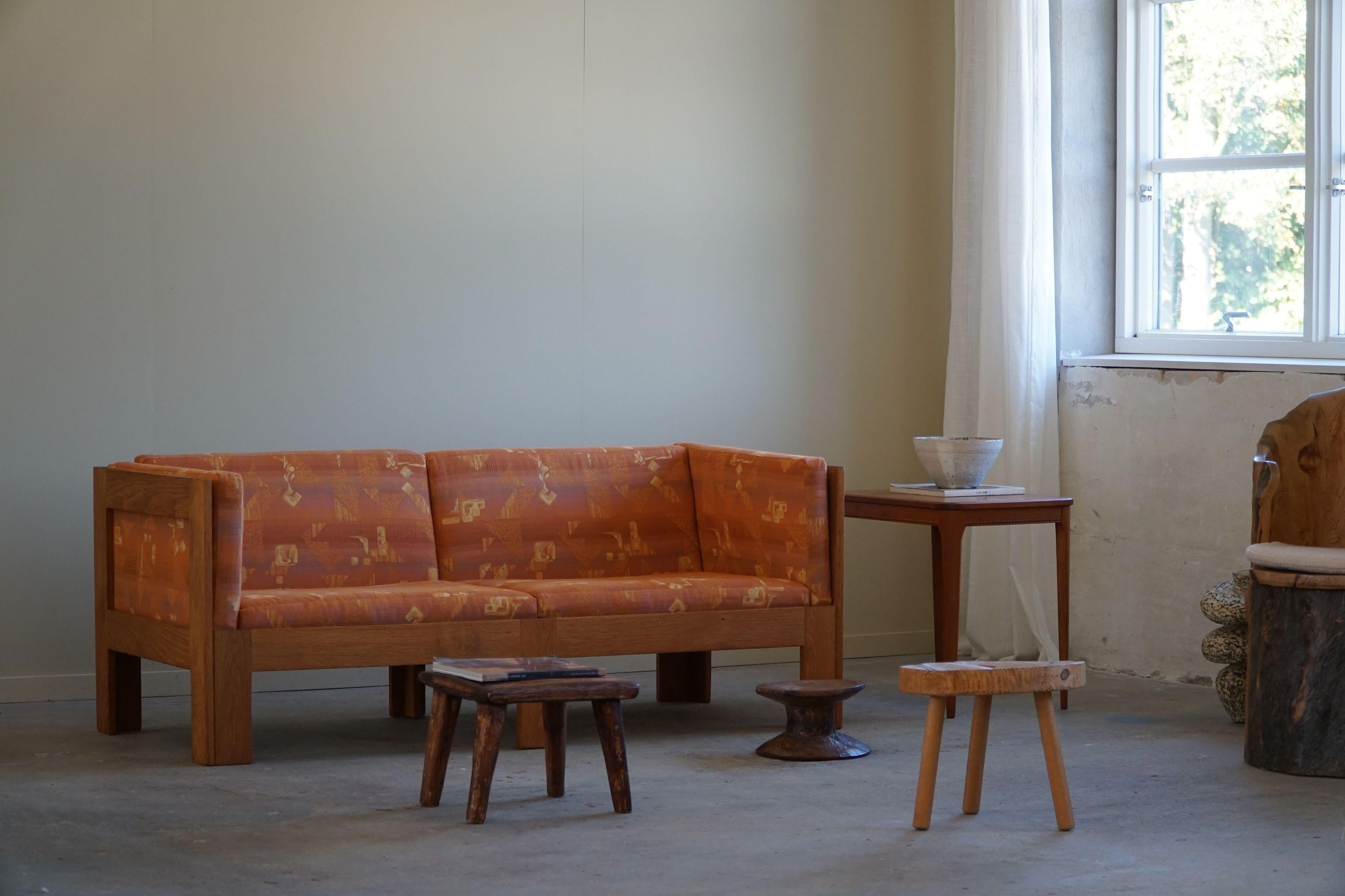 Danish Mid Century Two Seater Sofa in Oak, Reupholstered, by Tage Poulsen, 1960s For Sale 1