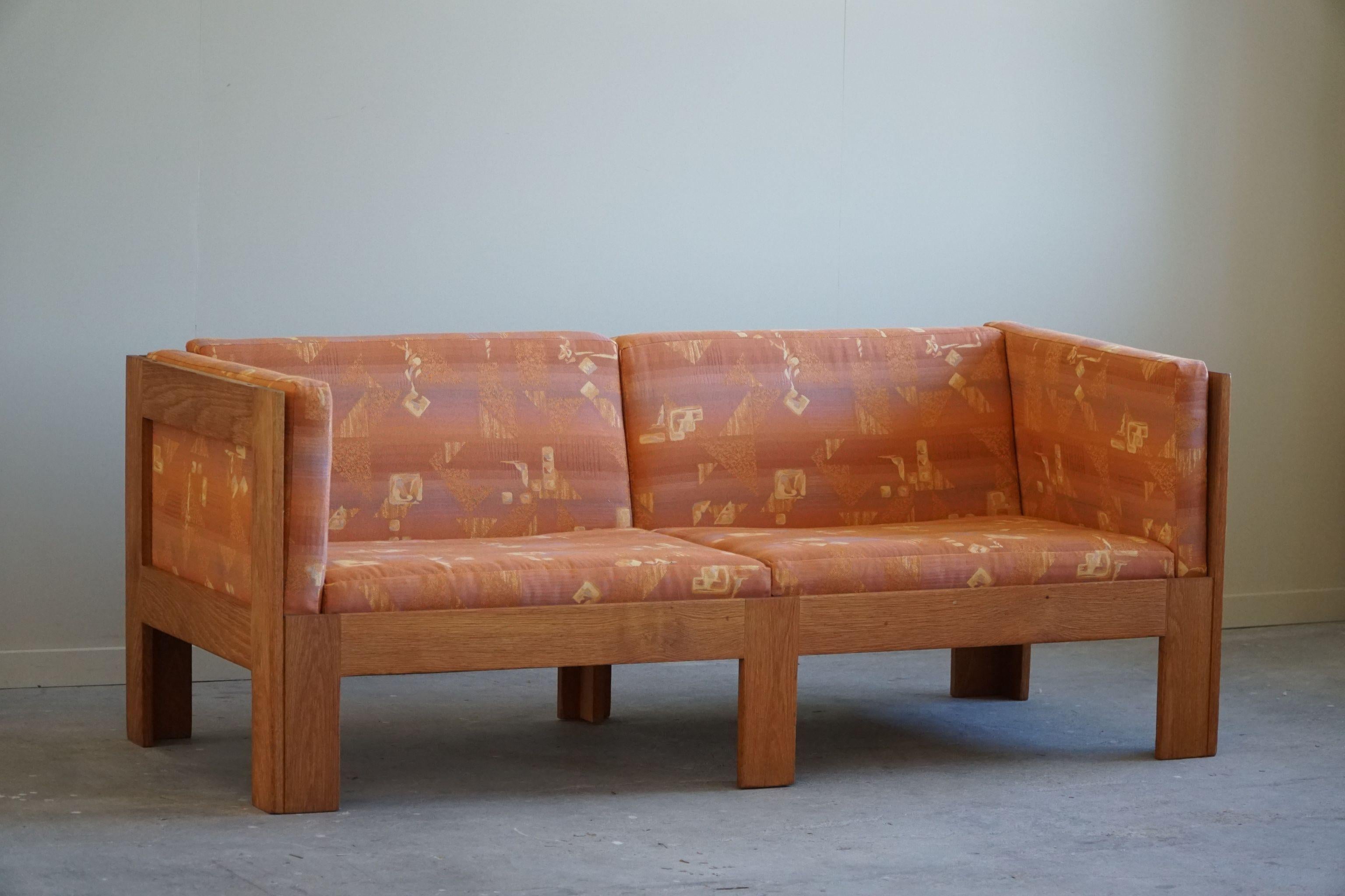 Danish Mid Century Two Seater Sofa in Oak, Reupholstered, by Tage Poulsen, 1960s For Sale 3