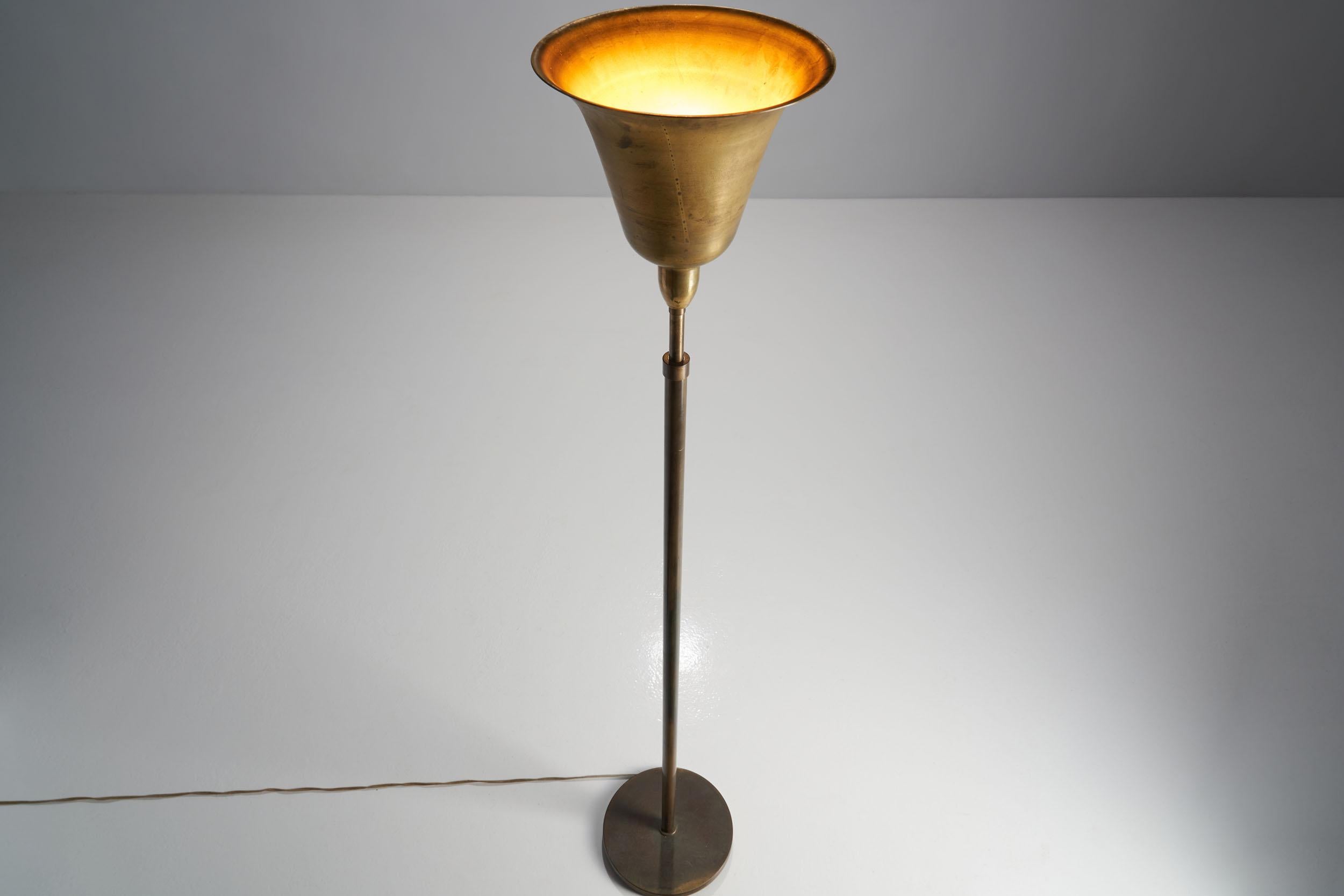 Mid-20th Century Danish Midcentury Uplight Floor Lamp in Brass, Denmark, 1940s