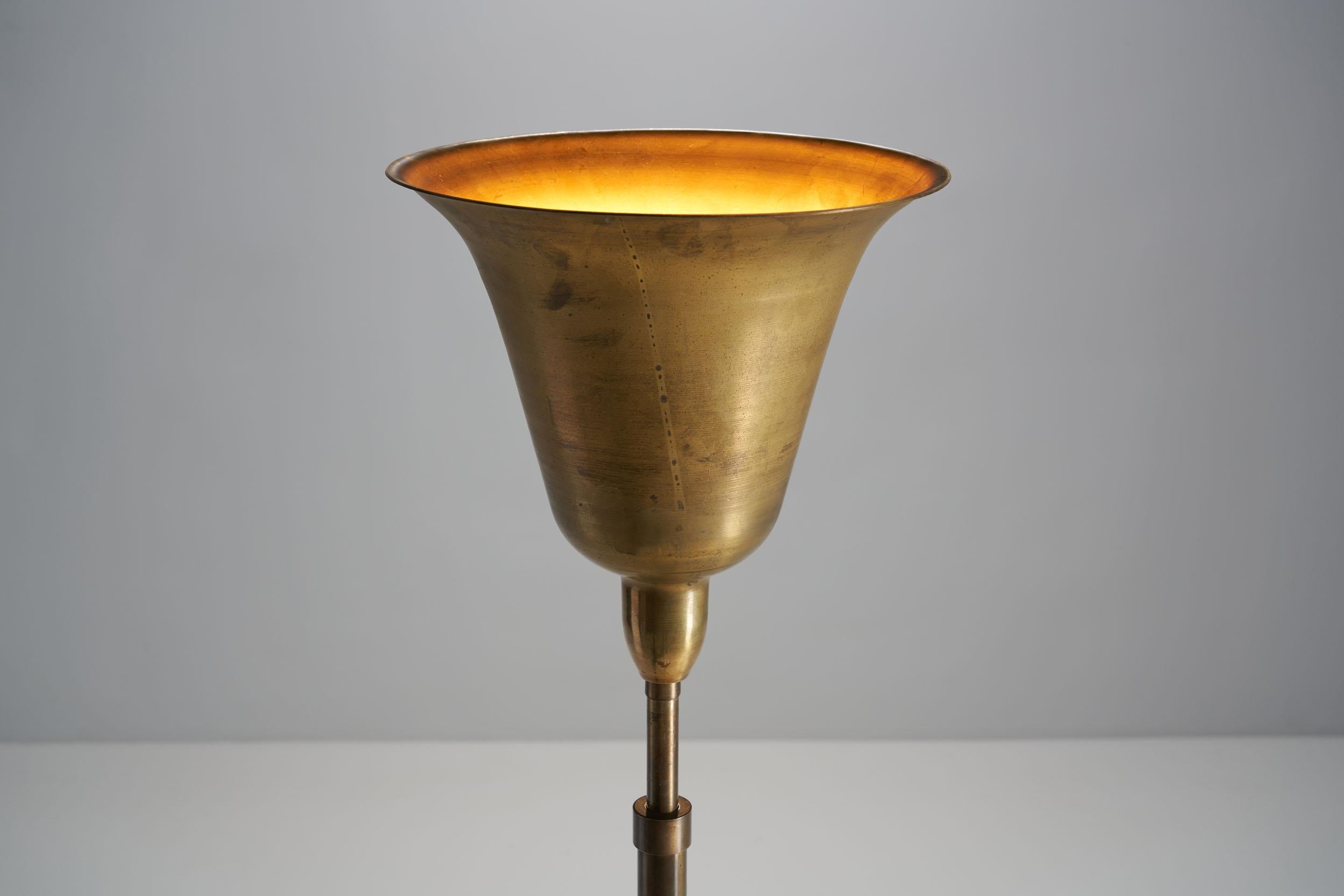 Danish Midcentury Uplight Floor Lamp in Brass, Denmark, 1940s 1