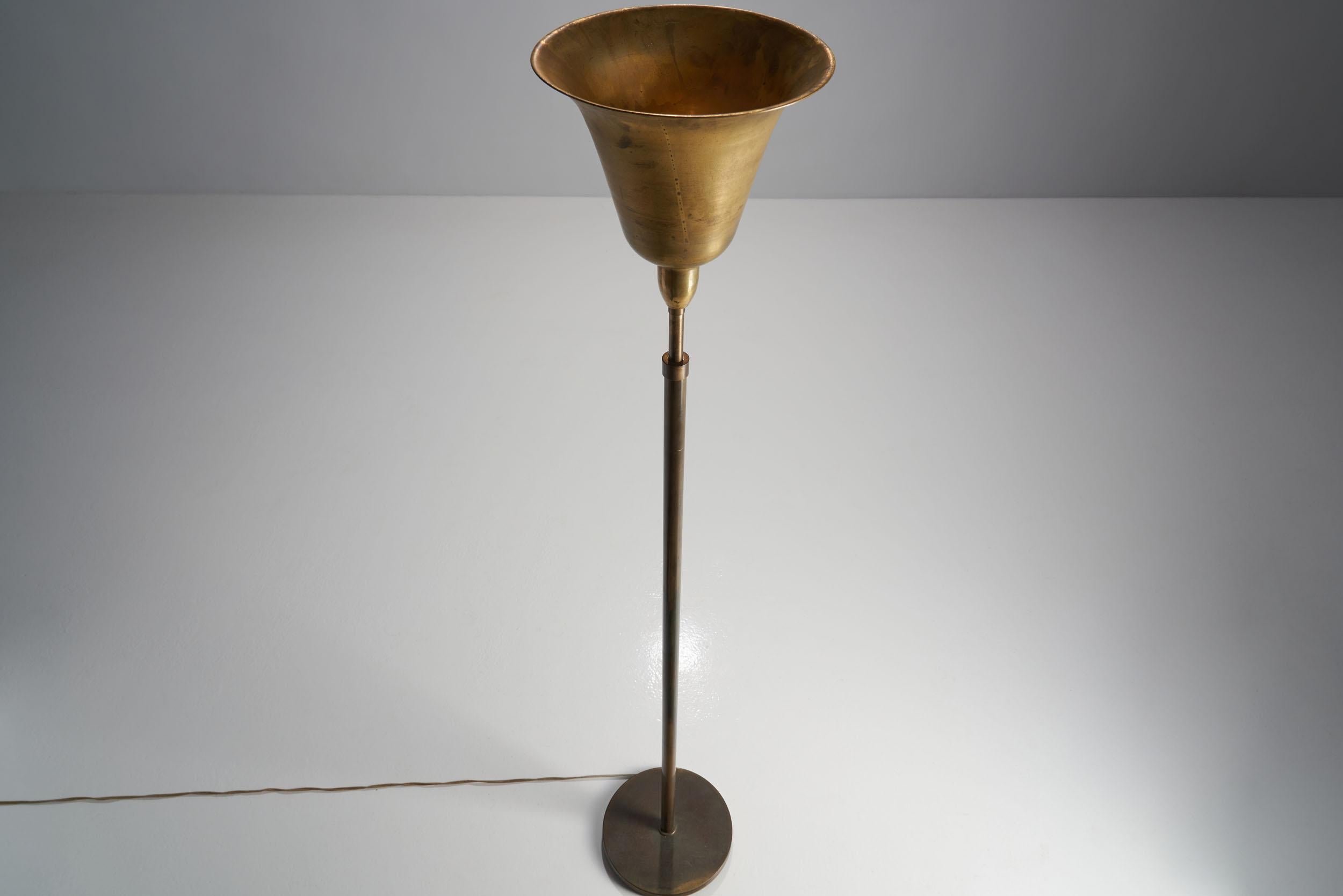 Danish Midcentury Uplight Floor Lamp in Brass, Denmark, 1940s 3