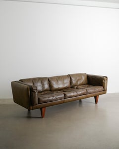 Danish Mid Century V11 Sofa by Illum Wikkelsø in Olive Brown Leather, 1960s