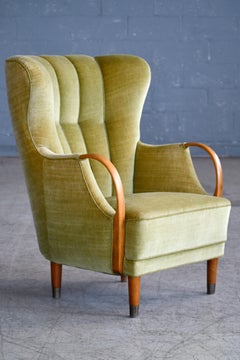 Danish Midcentury Viggo Boesen Highback Lounge Chair with Open Armrests