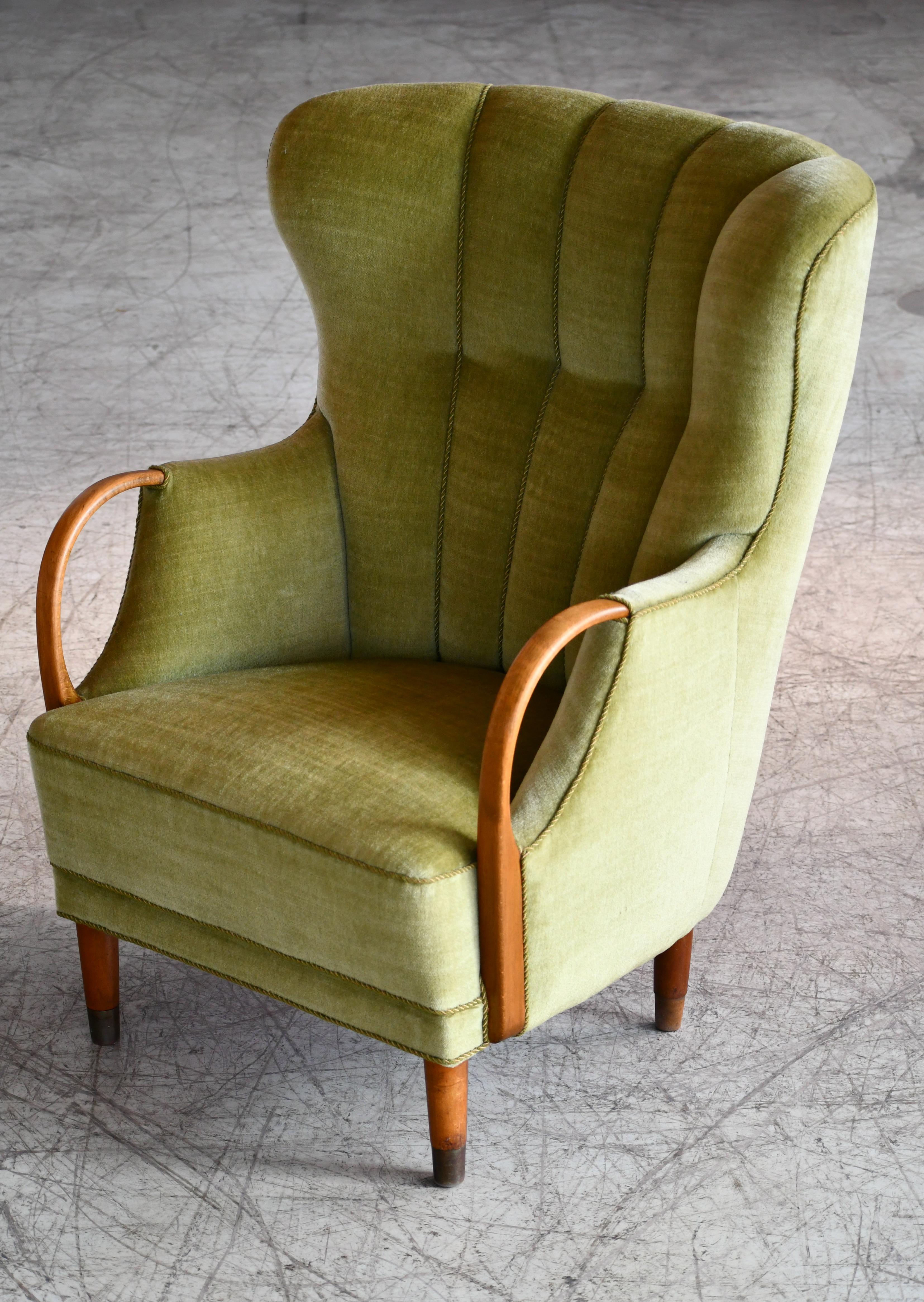 Danish Midcentury Viggo Boesen Highback Lounge Chair with Open Armrests 2