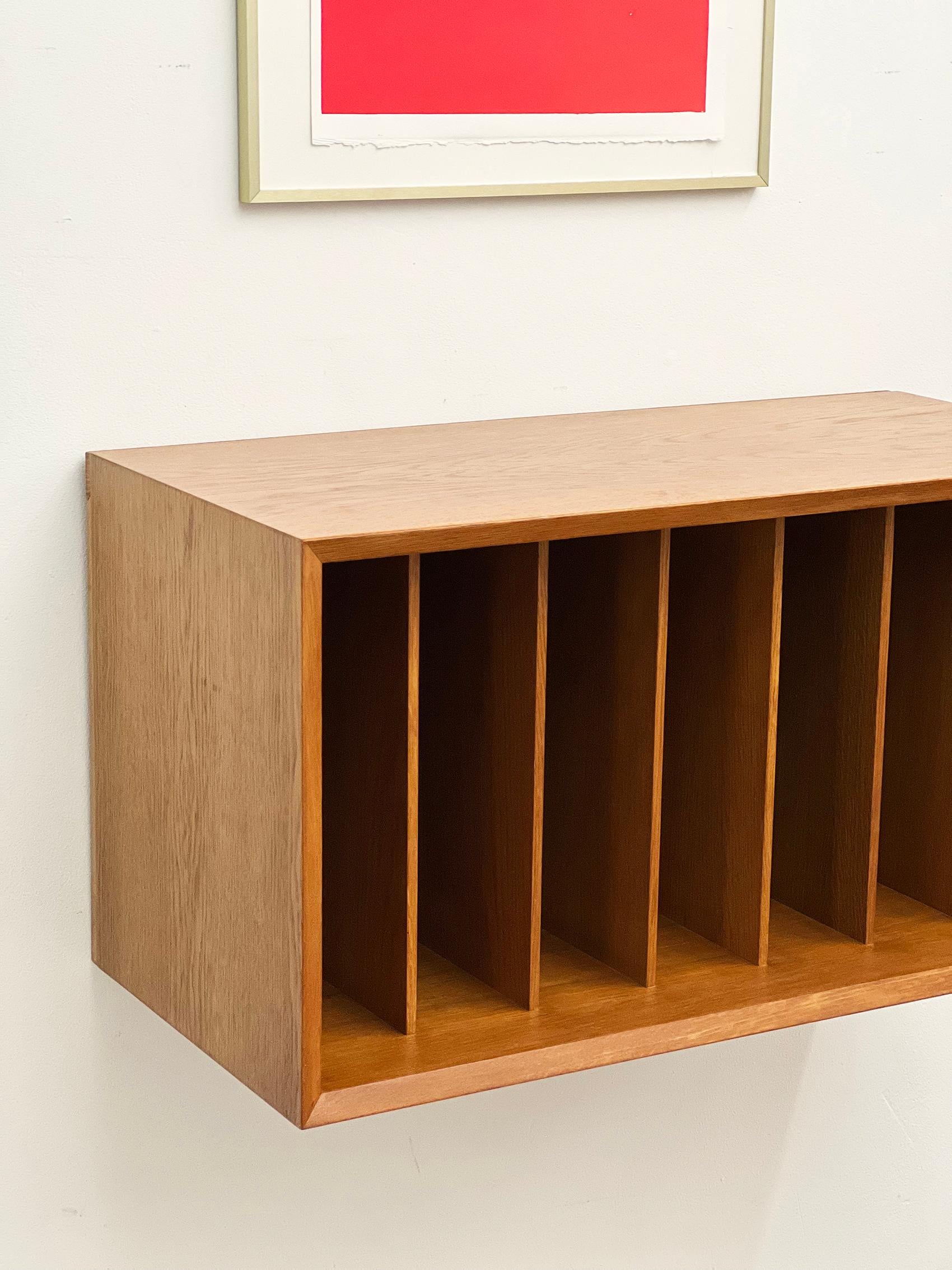 Mid-Century Modern Danish Mid-Century Vinyl Case or Wall mounted Storage Cabinet, Oak Wood