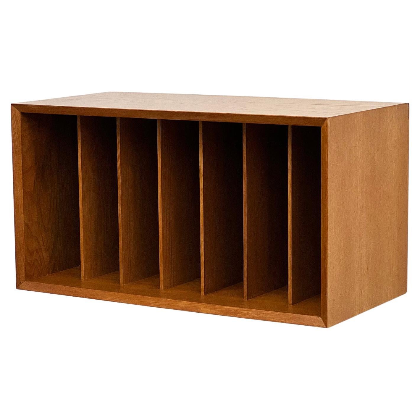 Danish Mid-Century Vinyl Case or Wall mounted Storage Cabinet, Oak Wood For Sale