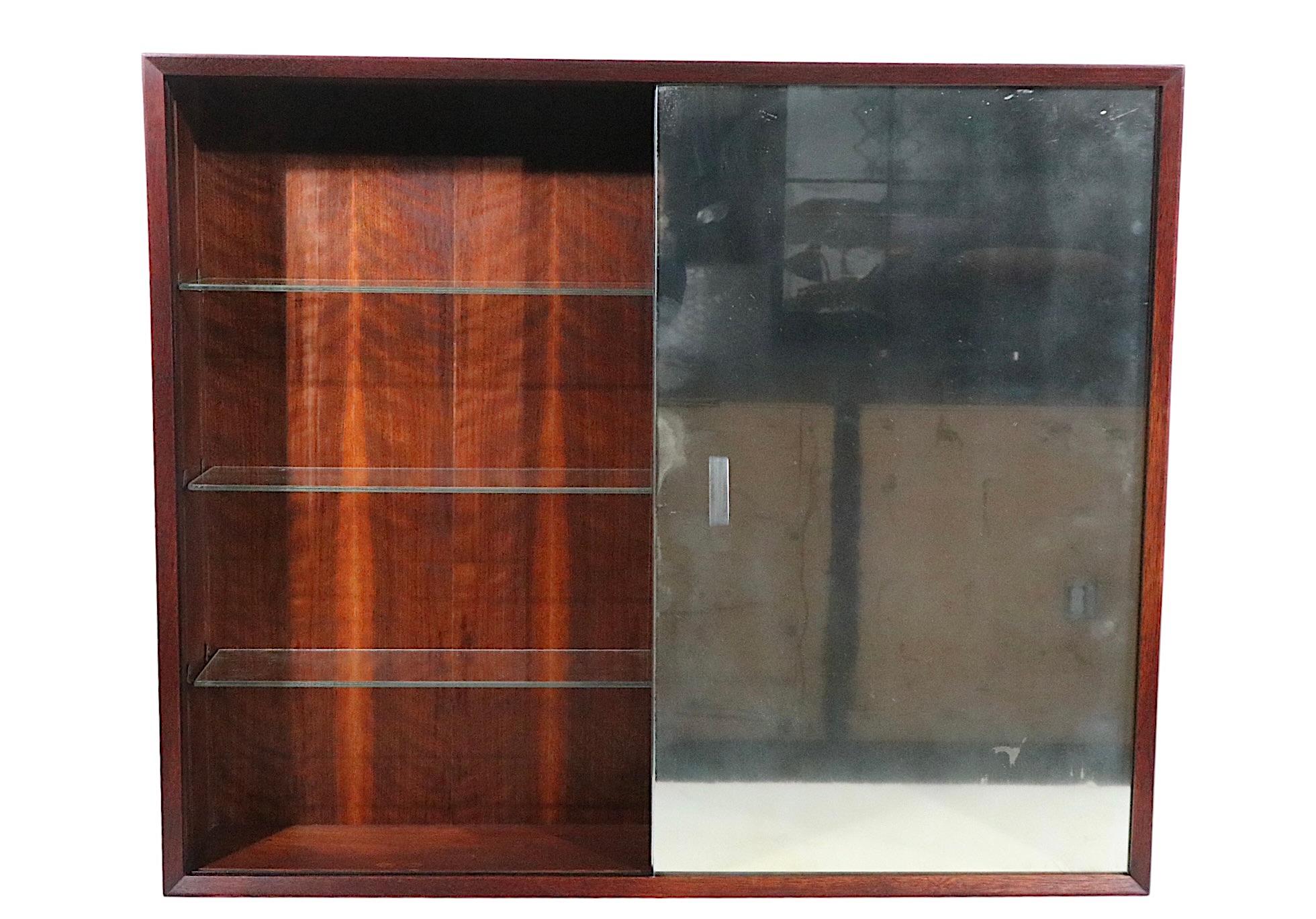 Danish Mid Century Wall Hanging Cabinet with Sliding Mirrored Doors, circa 1950s For Sale 2
