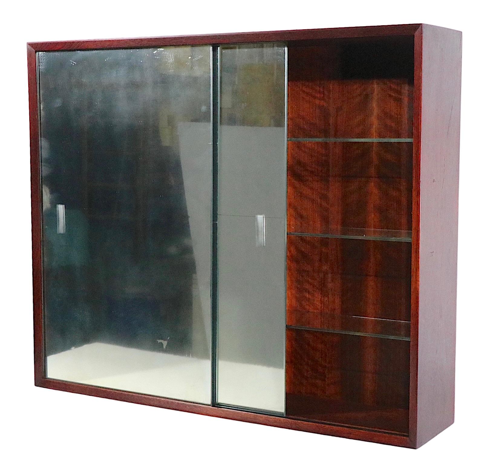 Danish Mid Century Wall Hanging Cabinet with Sliding Mirrored Doors, circa 1950s For Sale 4