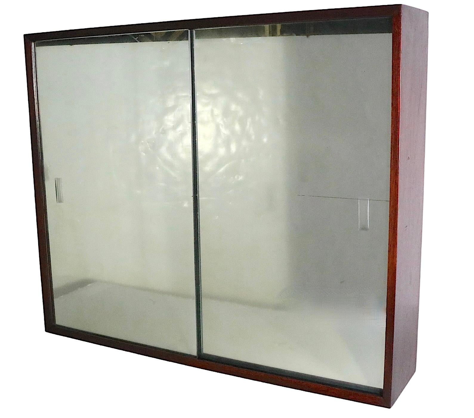 Danish Mid Century Wall Hanging Cabinet with Sliding Mirrored Doors, circa 1950s For Sale 8