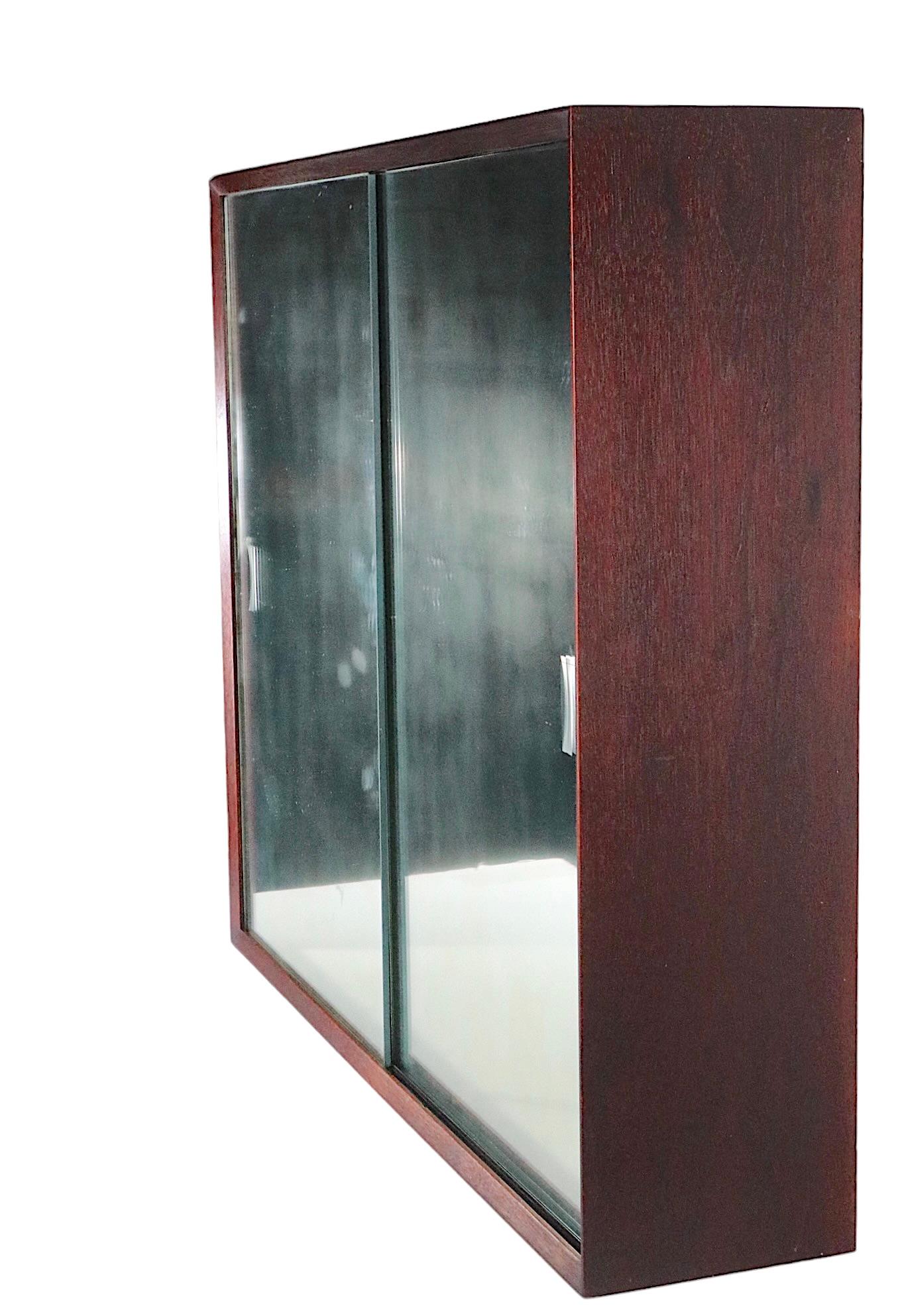 Danish Mid Century Wall Hanging Cabinet with Sliding Mirrored Doors, circa 1950s For Sale 10