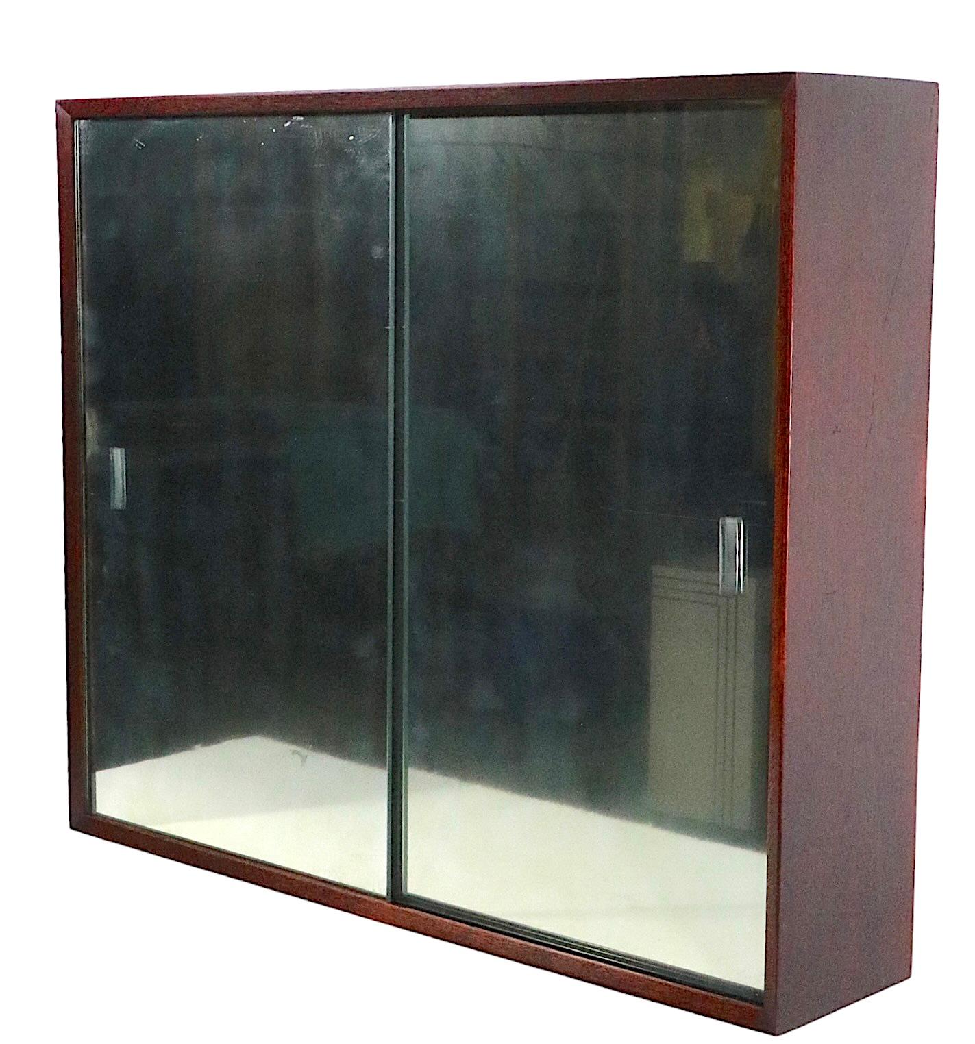 Danish Mid Century Wall Hanging Cabinet with Sliding Mirrored Doors, circa 1950s For Sale 11