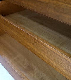 Danish Mid-Century Walnut 6 Drawers Long Credenza Dresser w/ Carved Double Doors