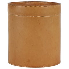 Danish Midcentury Waste Bin in Genuine Cognac Leather, 1970s