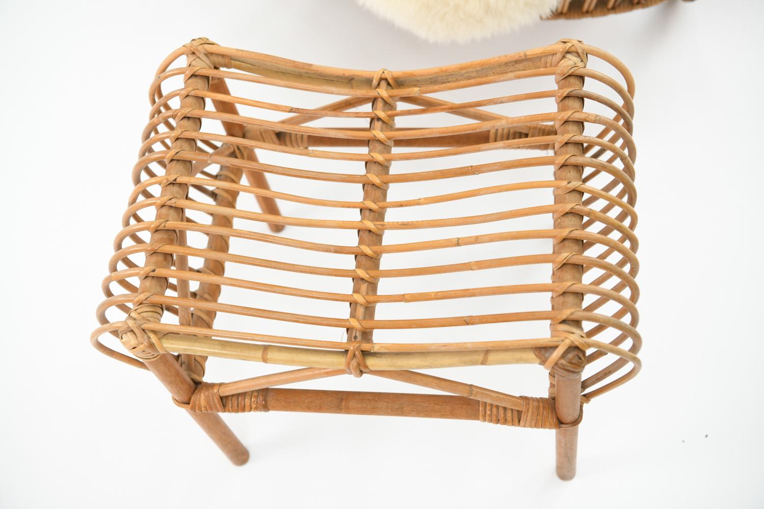 Bamboo Danish Midcentury Wengler Lounge Chair and Ottoman