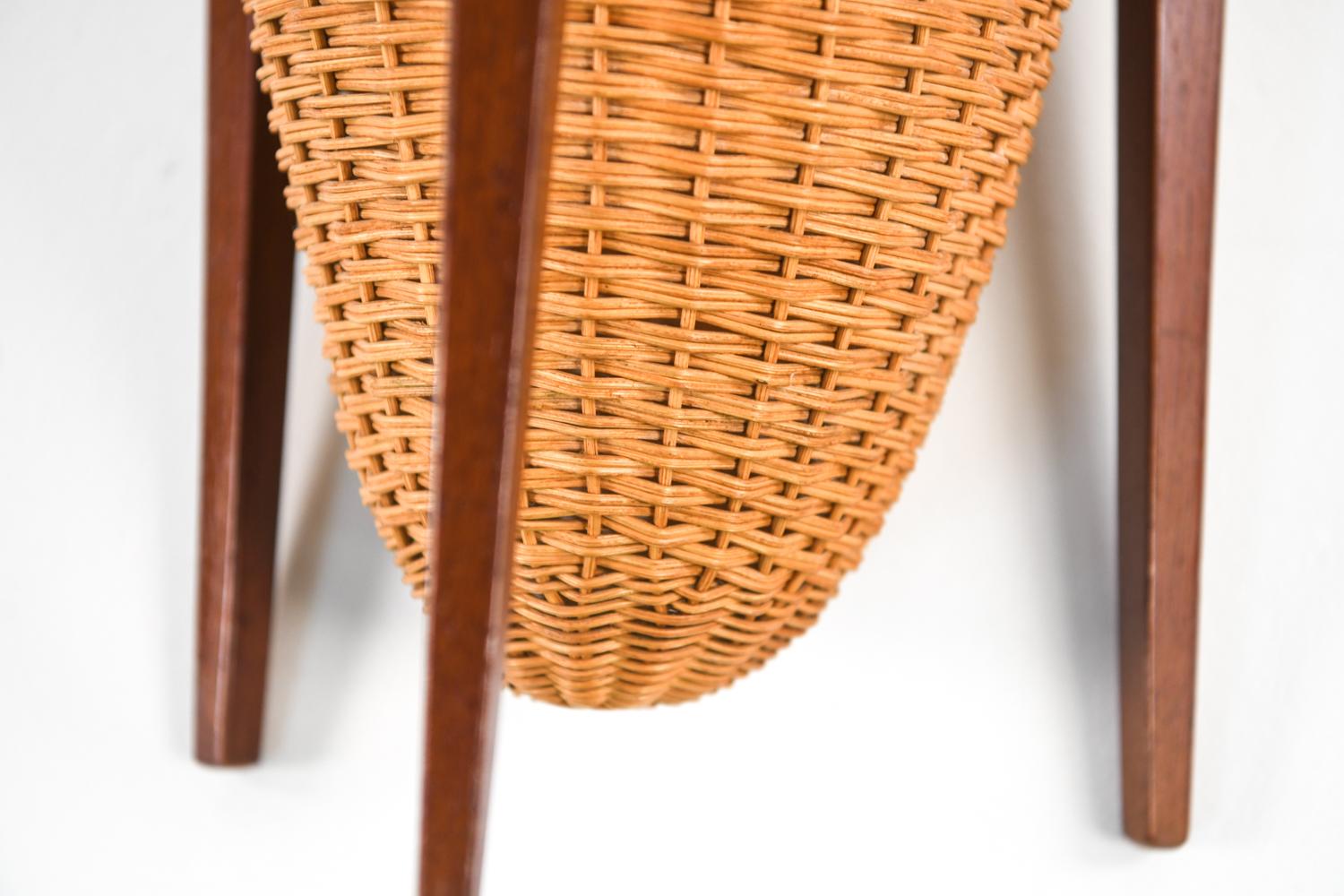 Danish Mid-Century Wicker Basket on Teak Stand For Sale 3