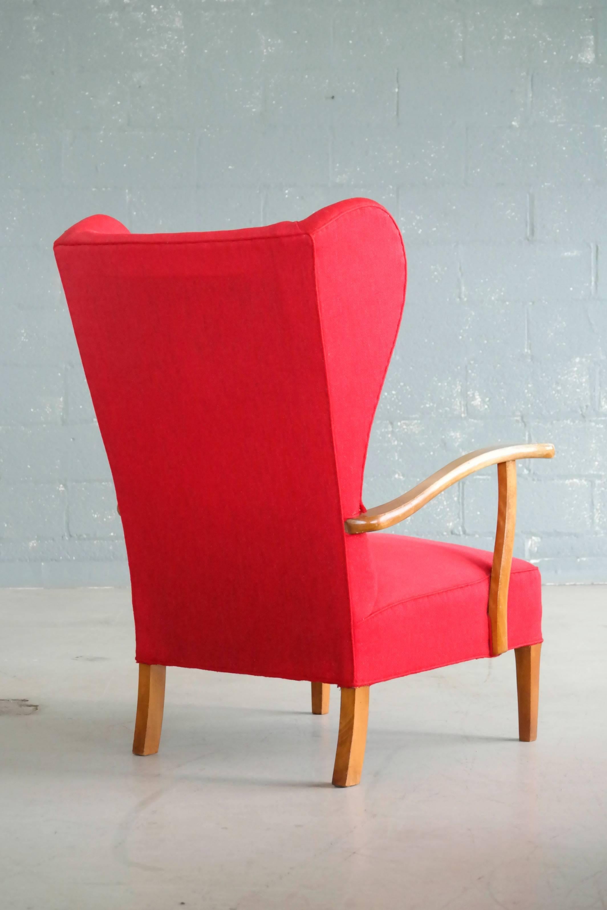 Mid-20th Century Danish Midcentury Wingback Lounge Chair Attributed to Fritz Hansen