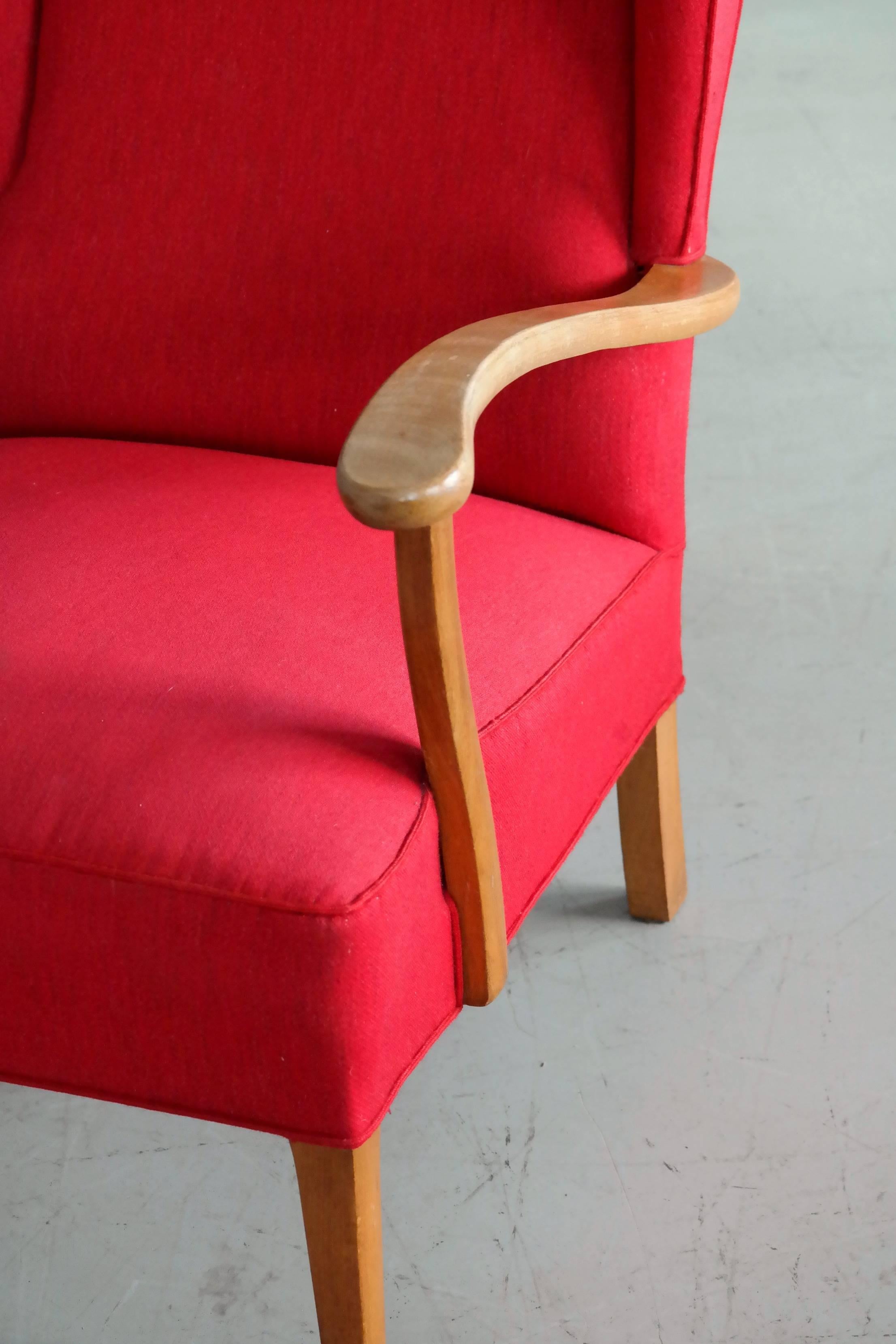 Wool Danish Midcentury Wingback Lounge Chair Attributed to Fritz Hansen