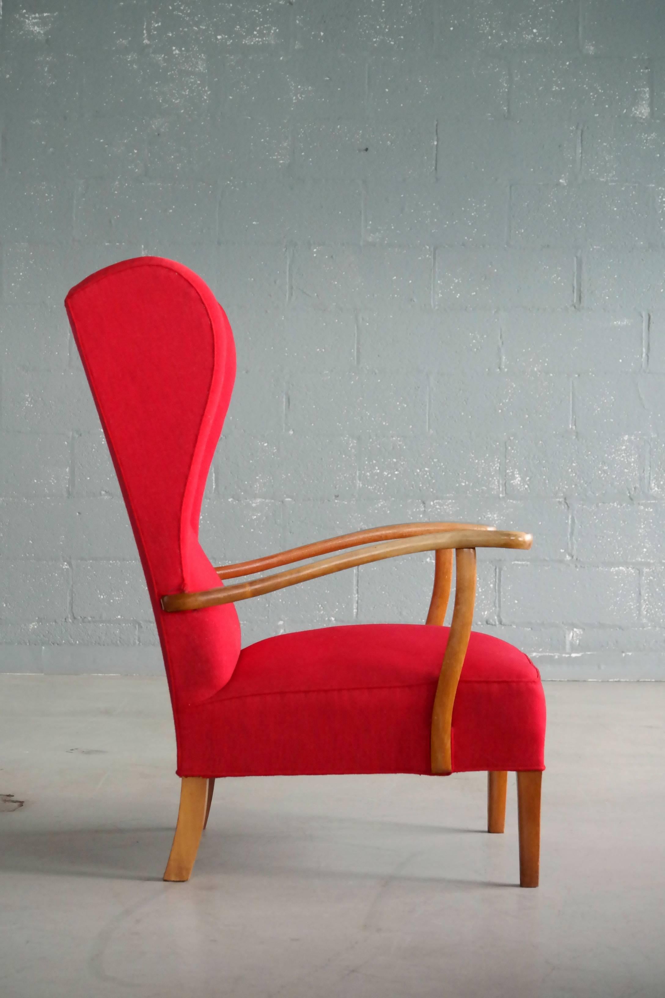 Danish Midcentury Wingback Lounge Chair Attributed to Fritz Hansen 1