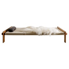 Dänisches Mid Century Daybed aus Eichenholz, Segeltuch und Leder von Tage Poulsen, 1950er Jahre
