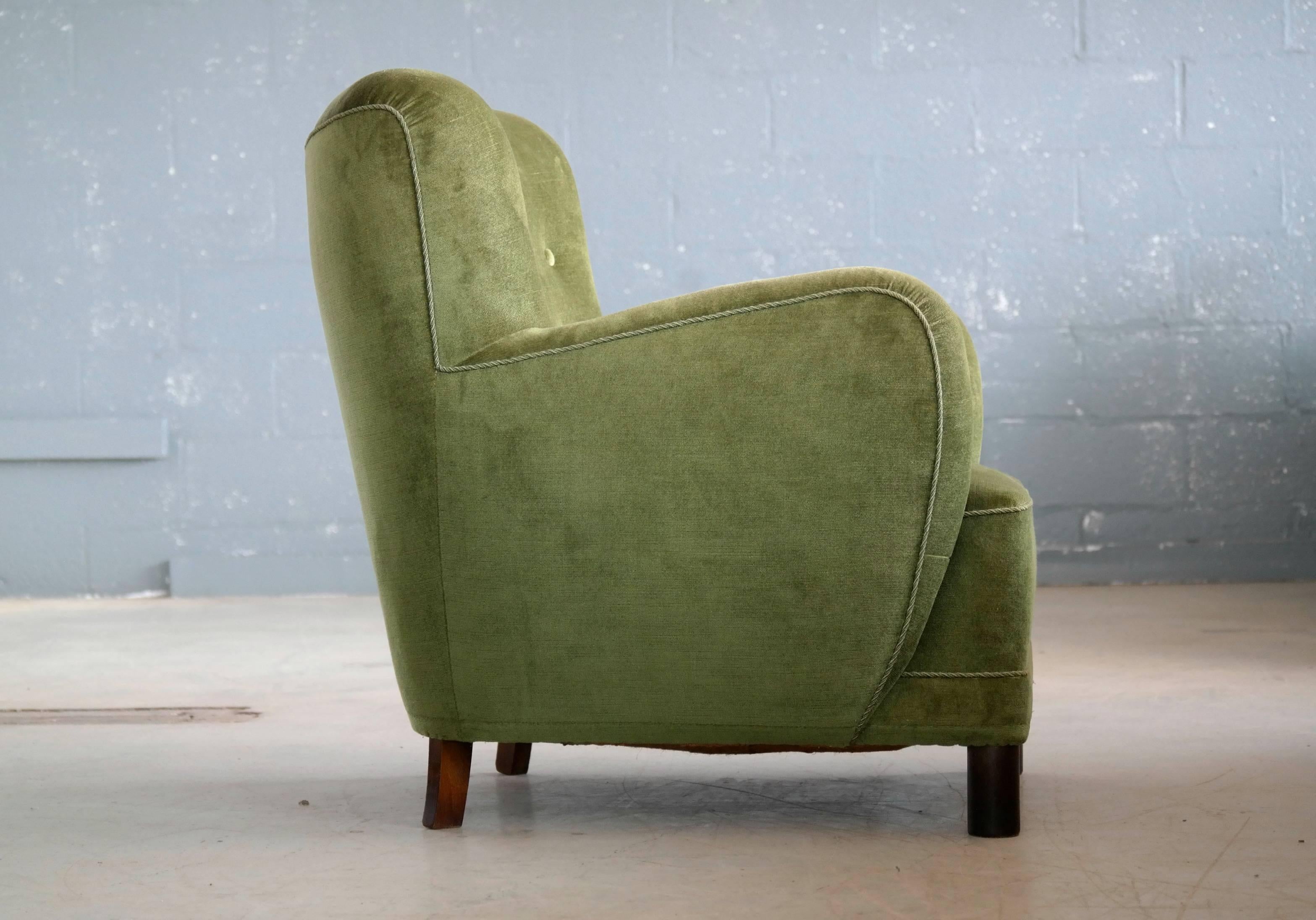 Mid-20th Century Danish Midcentury, 1940s Mogens Lassen Attributed Lounge Chair in Mohair Velvet