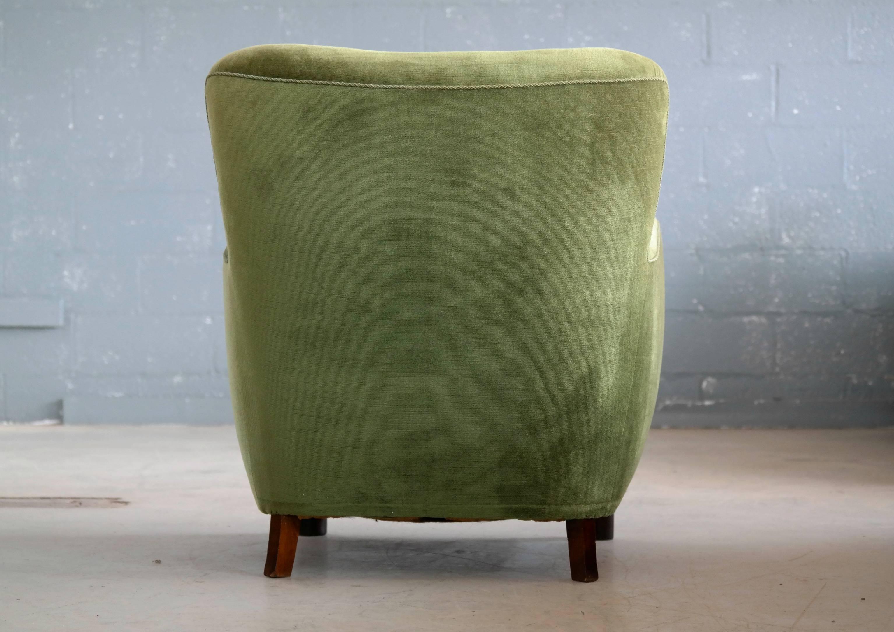 Danish Midcentury, 1940s Mogens Lassen Attributed Lounge Chair in Mohair Velvet 1