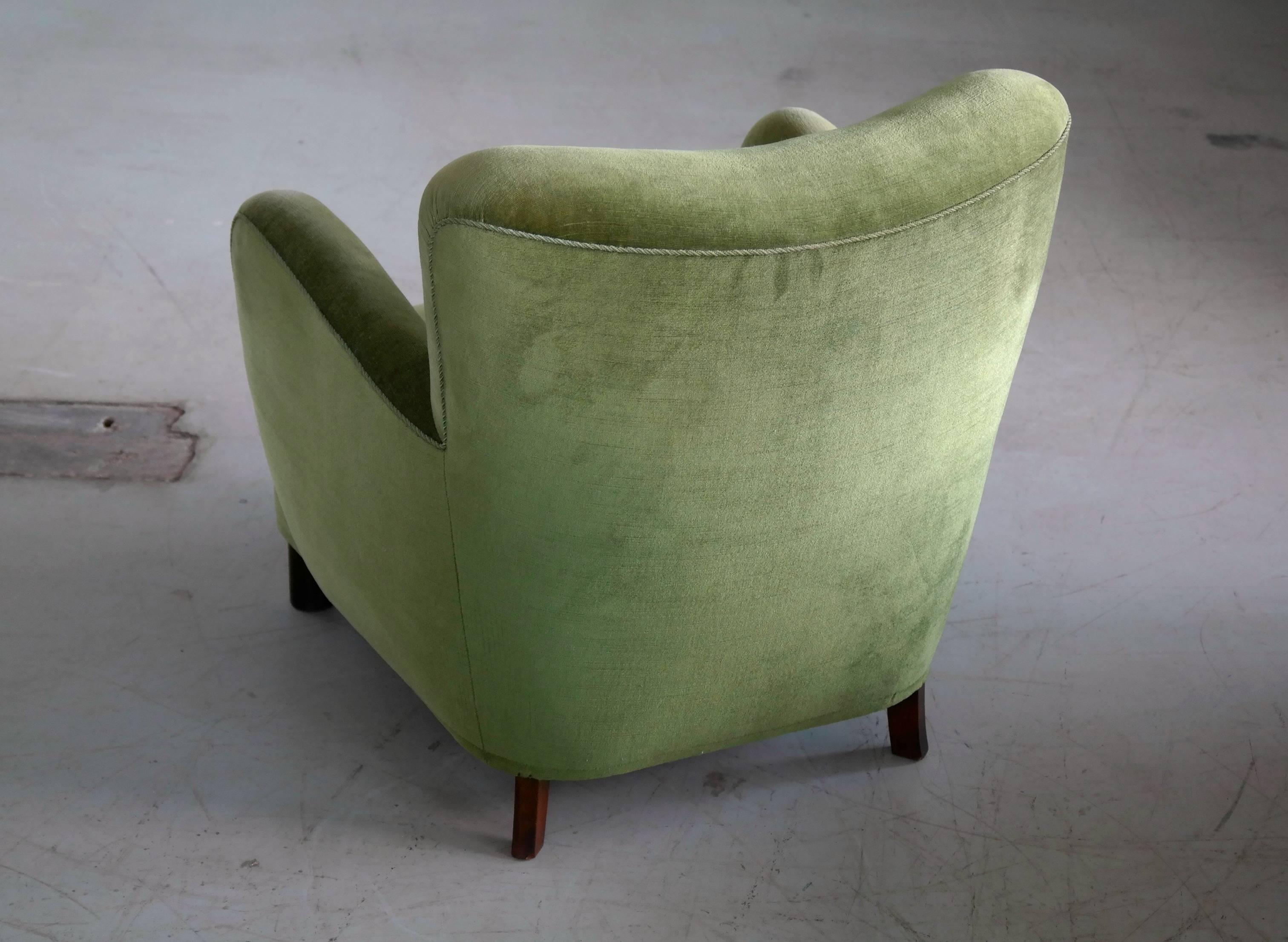 Danish Midcentury, 1940s Mogens Lassen Attributed Lounge Chair in Mohair Velvet 2
