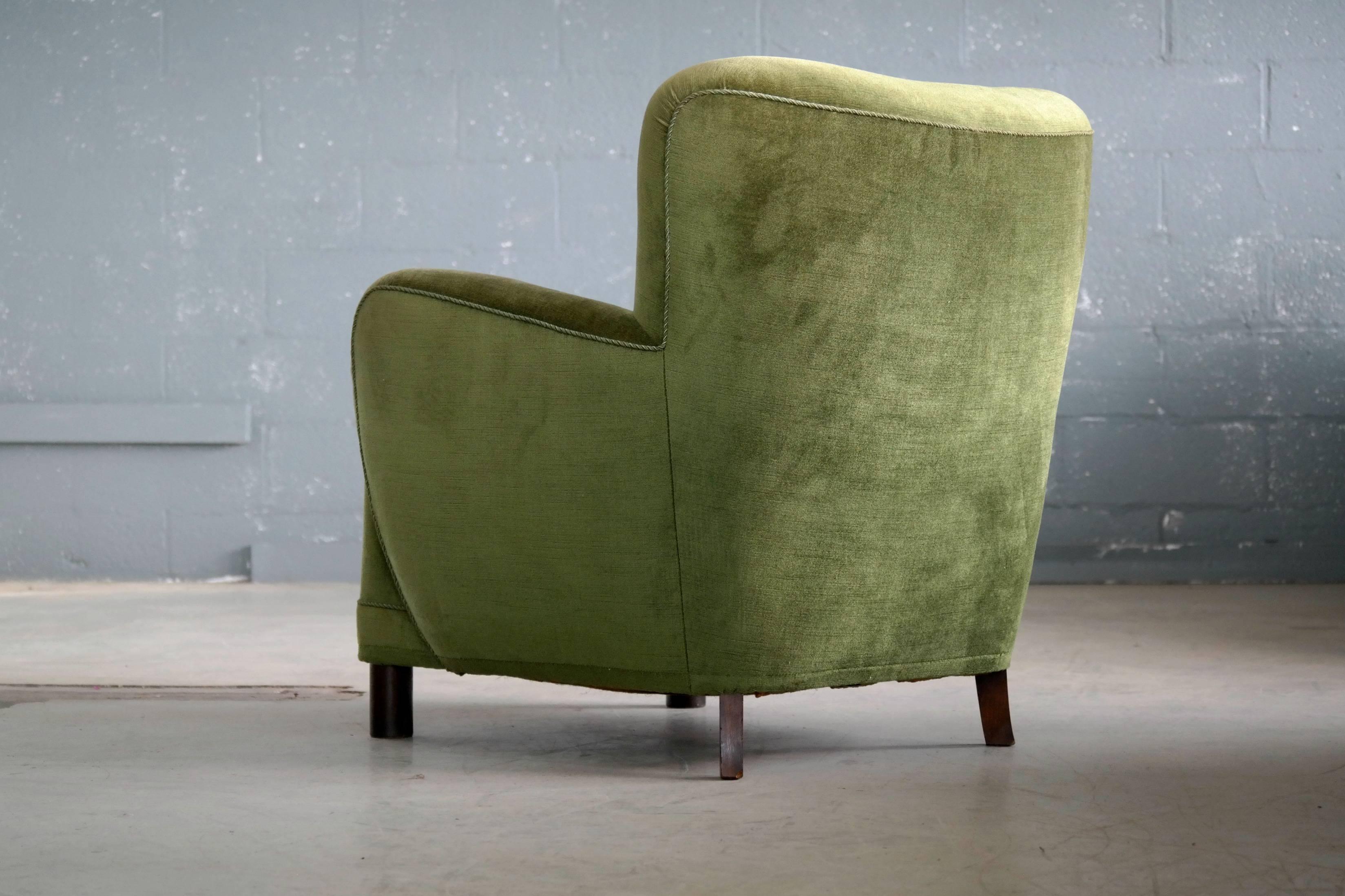 Danish Midcentury, 1940s Mogens Lassen Attributed Lounge Chair in Mohair Velvet 3