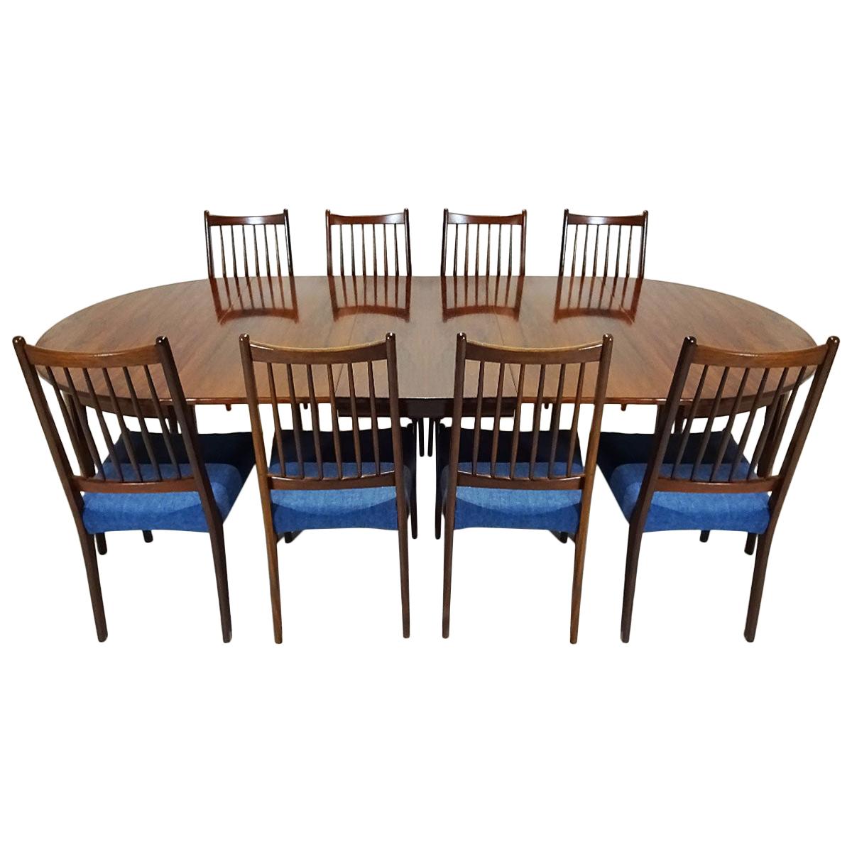 Danish Midcentury 10-Seat Extending Rosewood Dining Table and Eight Chairs