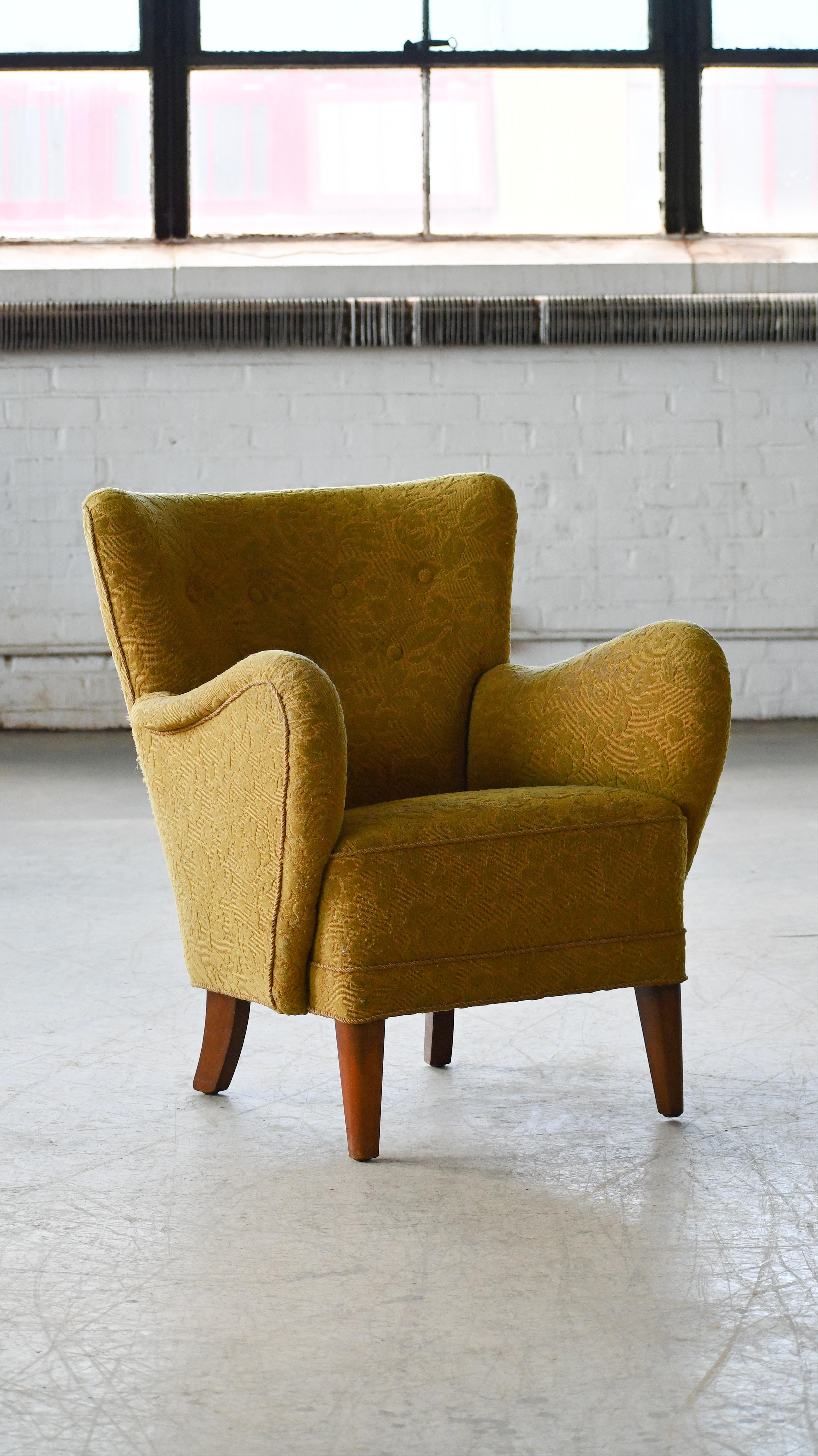 Mid-Century Modern Danish Midcentury 1940s Flemming Lassen Style Low Lounge Chair For Sale