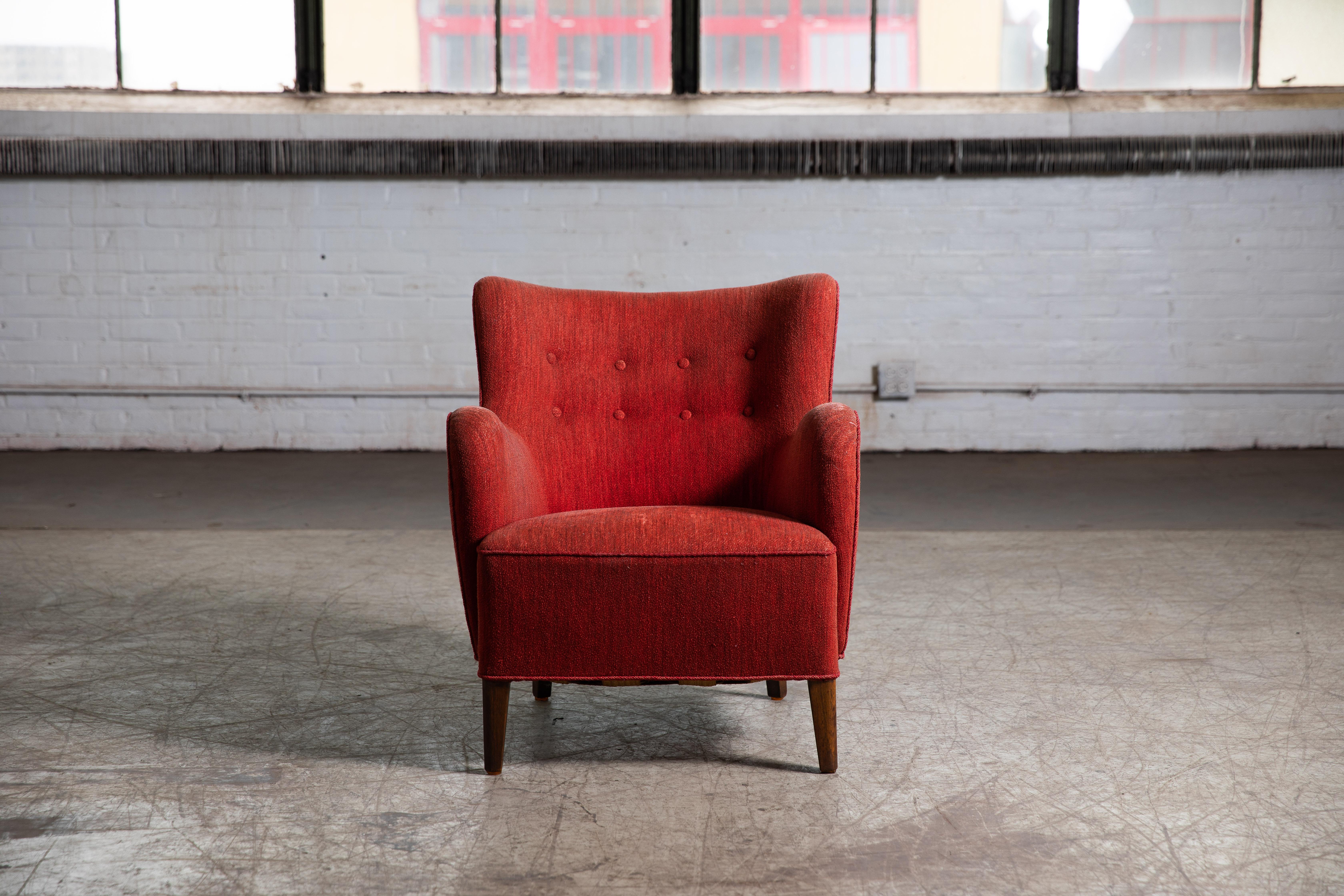 Mid-20th Century Danish Midcentury 1940s Flemming Lassen Style Low Lounge Chair