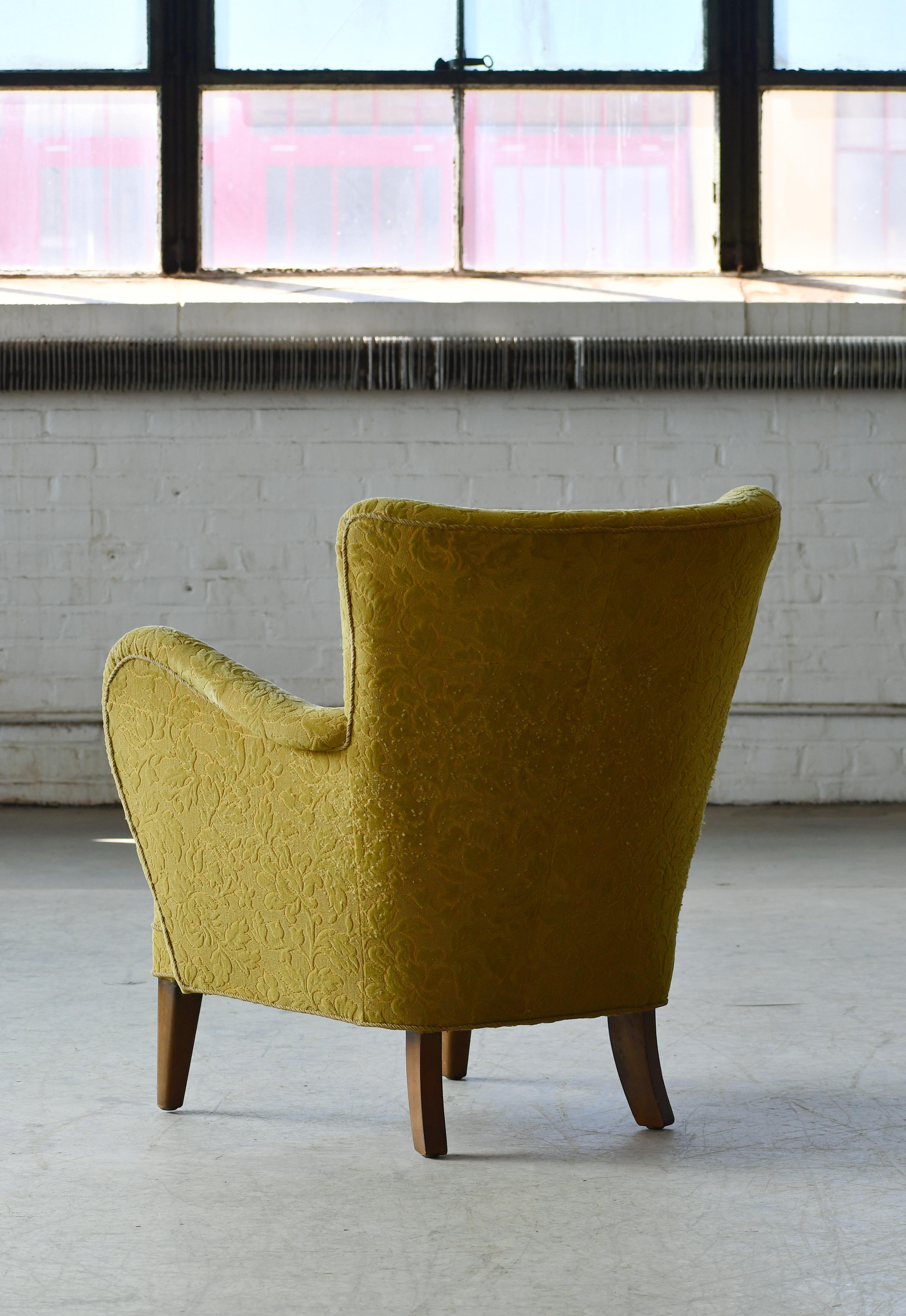 Beech Danish Midcentury 1940s Flemming Lassen Style Low Lounge Chair For Sale
