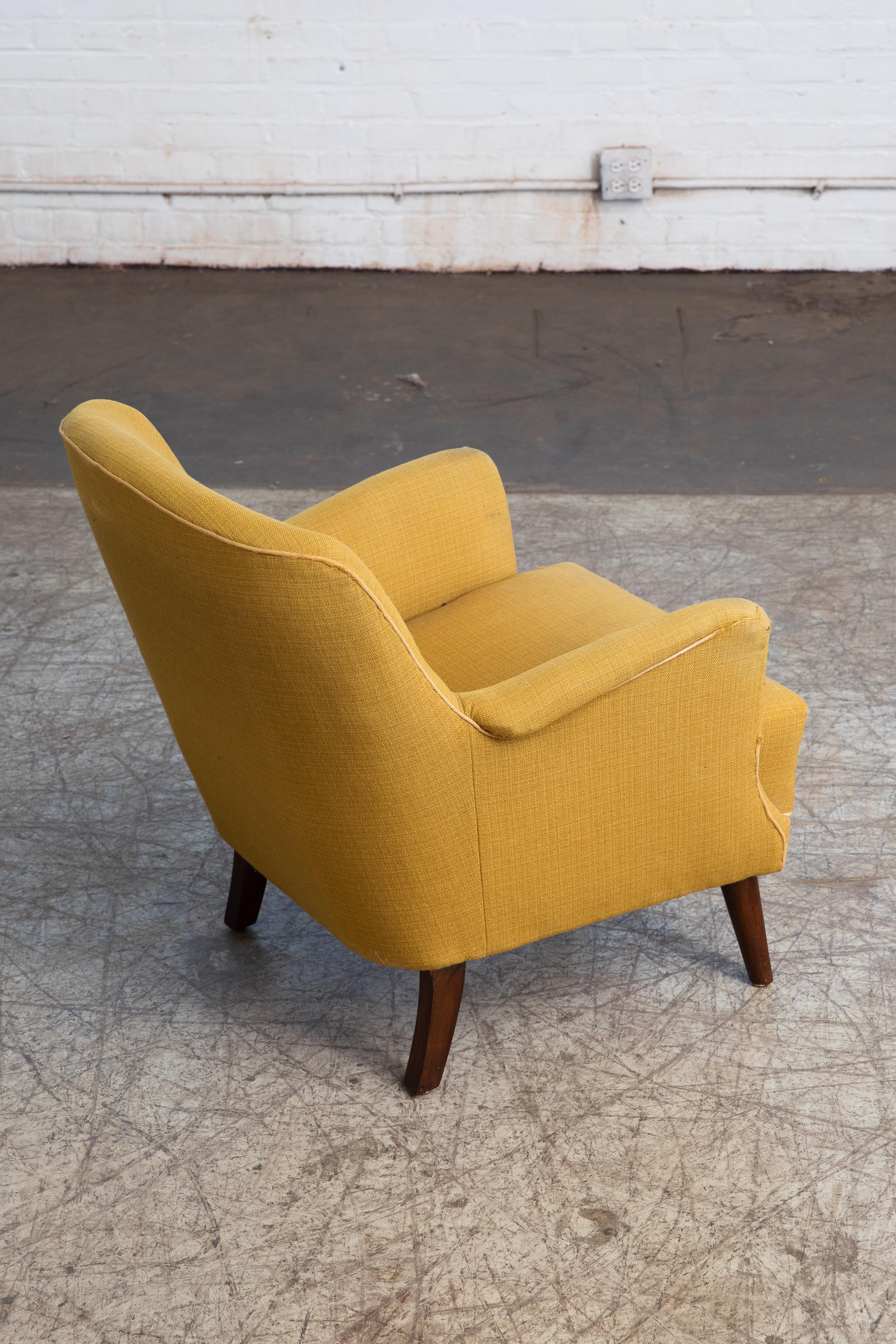 Wool Danish Midcentury 1940s Flemming Lassen Style Low Lounge Chair