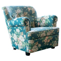 Danish Midcentury 1940s Low Club or Lounge Chair in Floral Fabric