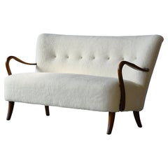 Danish Mid-Century 1940s Sofa or Settee in Lambswool with Open Armrests