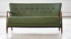 Sofá o Settee danés de mediados de siglo de 1940 con reposabrazos abiertos de Alfred Christensen
