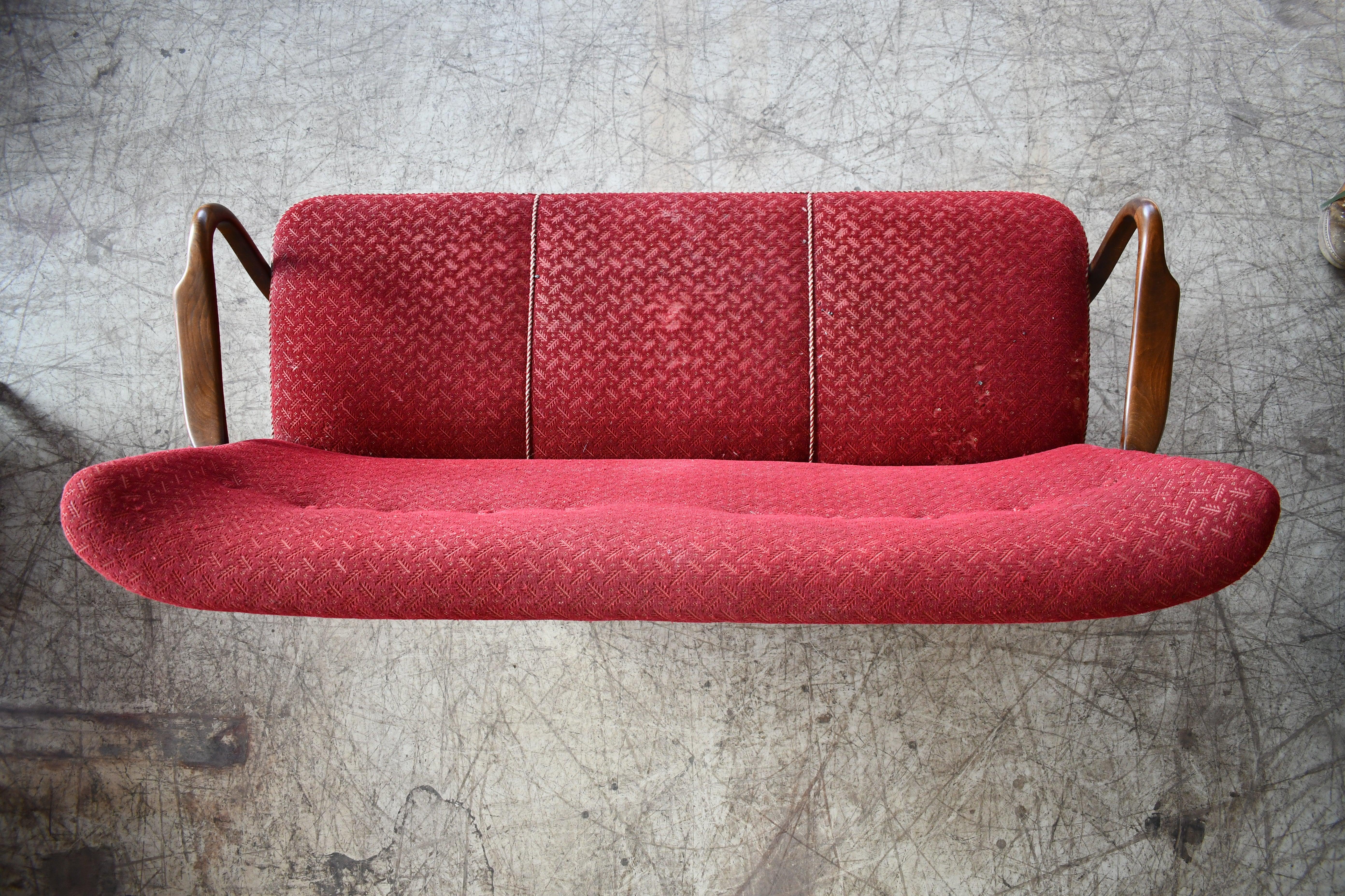 Wool Danish Midcentury 1940s Sofa with Open Armrests by Alfred Christensen