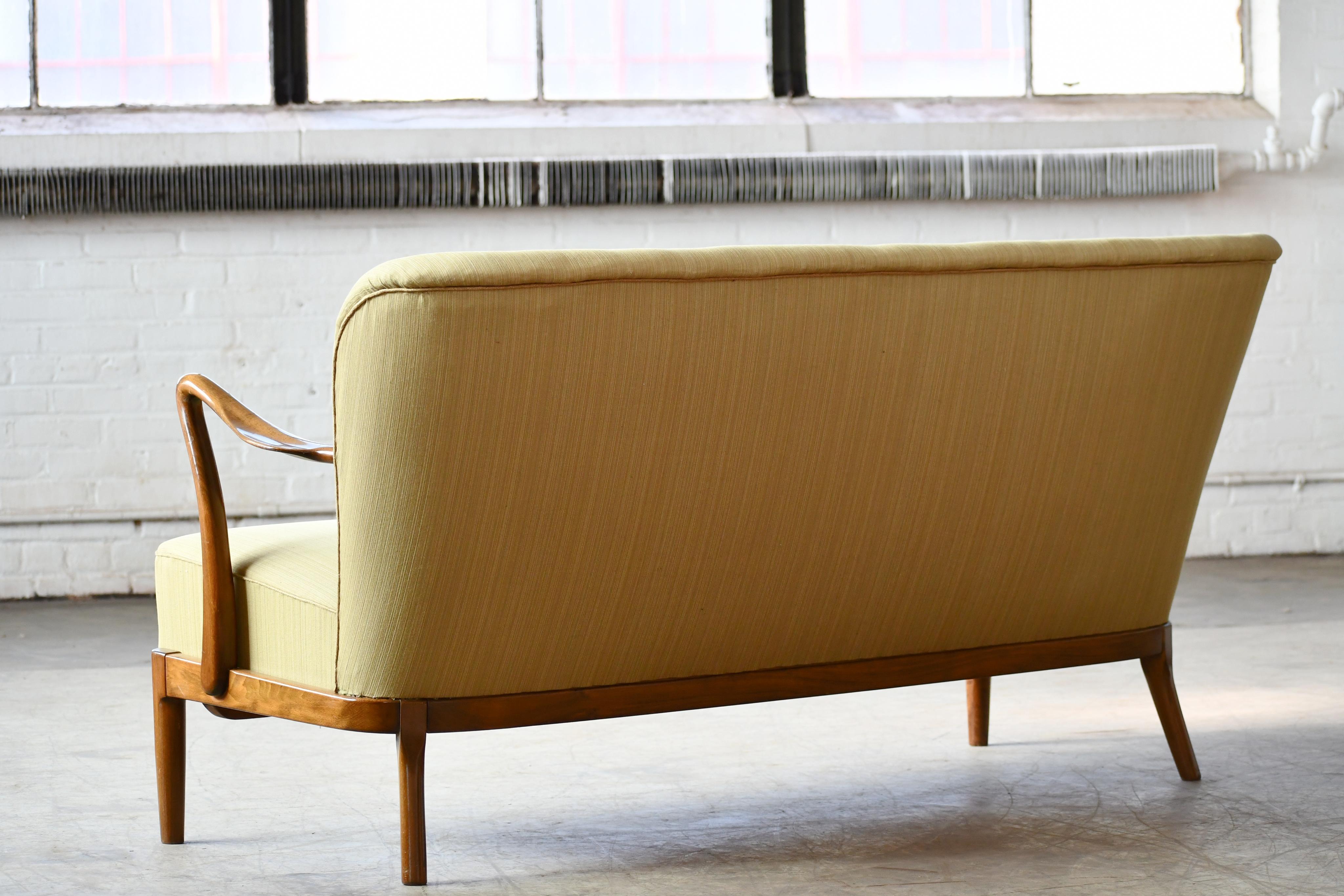 Wool Danish Midcentury 1940s Sofa with Open Armrests Style of Alfred Christensen