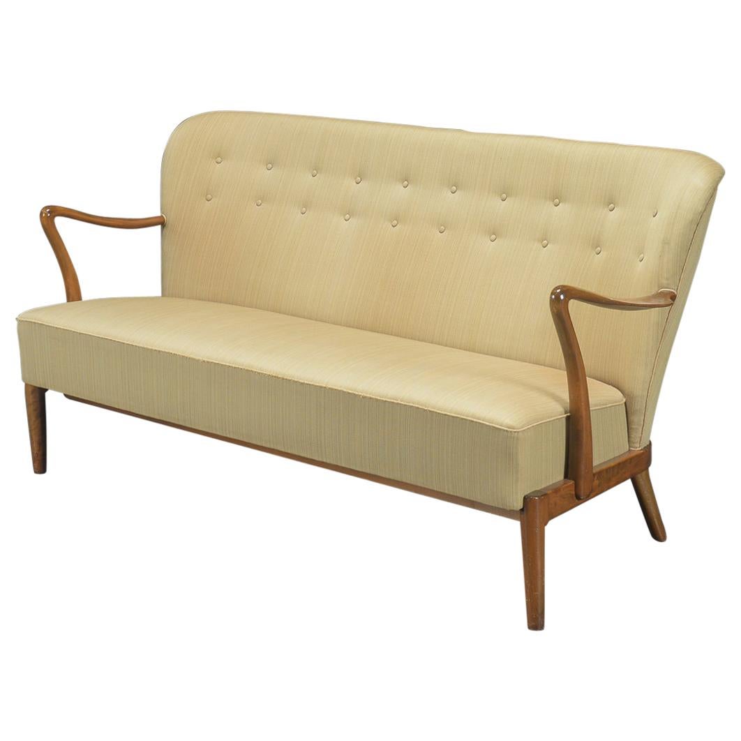 Danish Midcentury 1940s Sofa with Open Armrests Style of Alfred Christensen