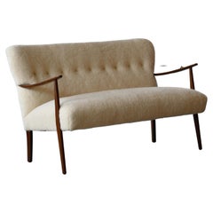 Danish Midcentury 1950's Loveseat Covered in Lambswool