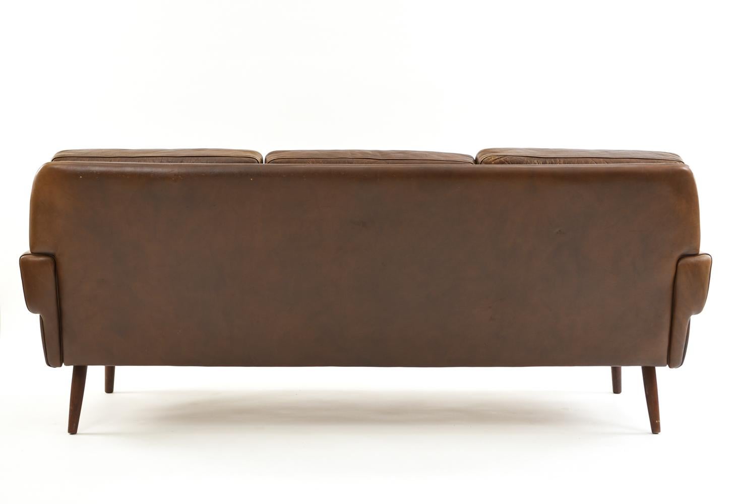 Danish Midcentury 1960s Sofa in Brown Patinated Leather by Svend Skipper 7