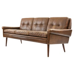 Danish Midcentury 1960s Sofa in Brown Patinated Leather by Svend Skipper