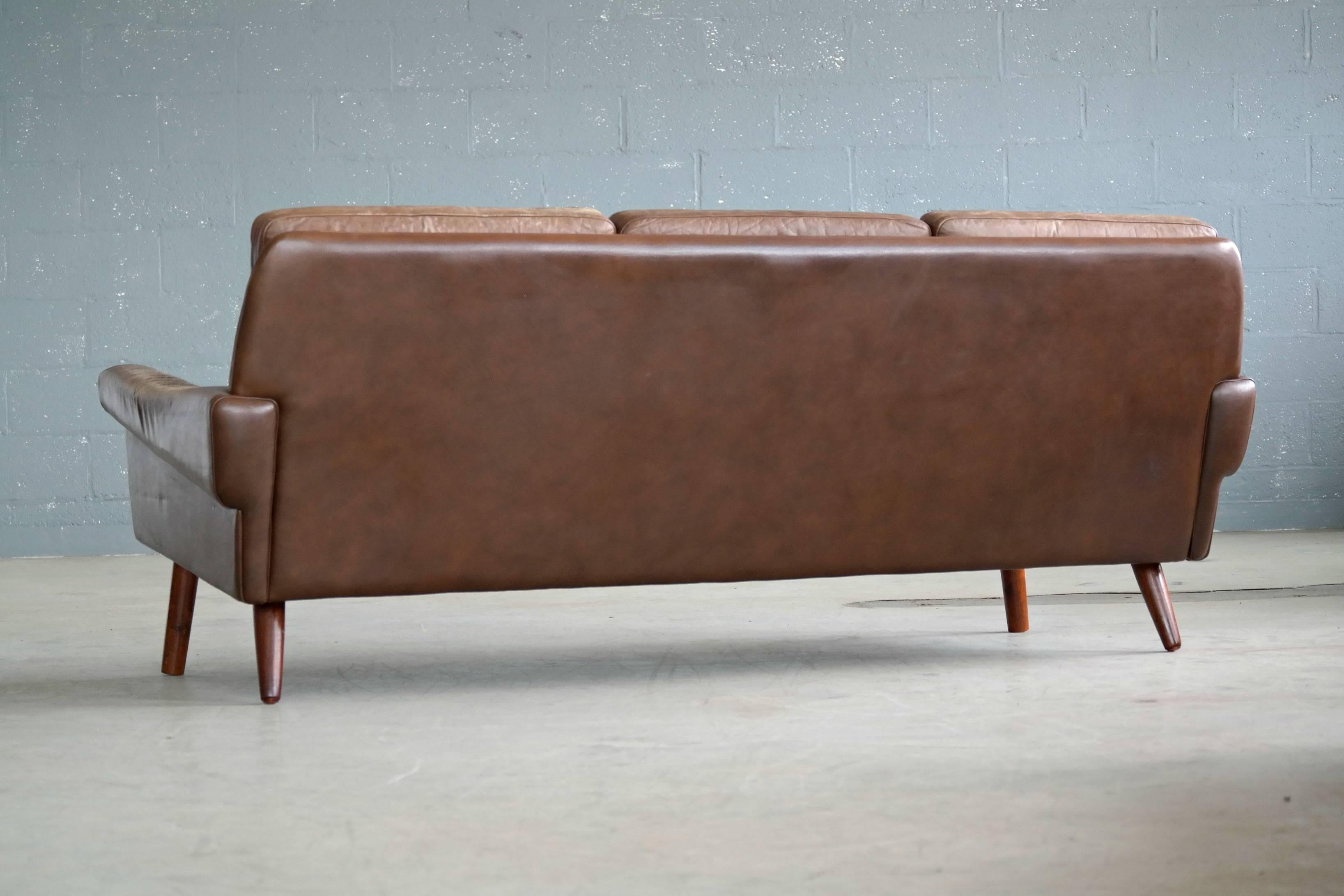 Danish Midcentury 1960s Three-Seat Sofa in Brown Patinated Leather, Sven Skipper 3