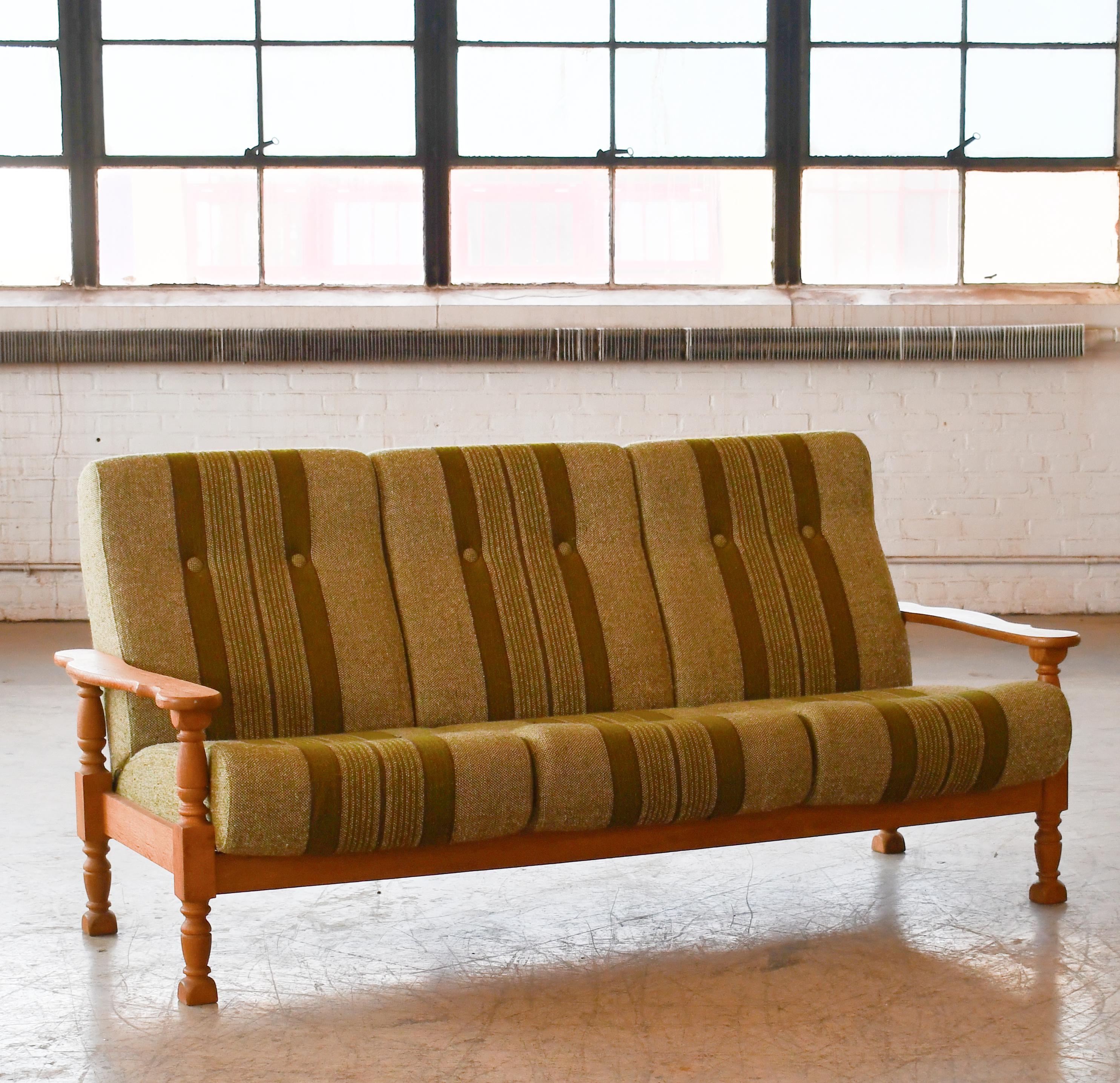 Mid-Century Modern Danish Midcentury 3-Seater Sofa in Solid Oak and Wool by Henry Kjærnulf, 1960s For Sale