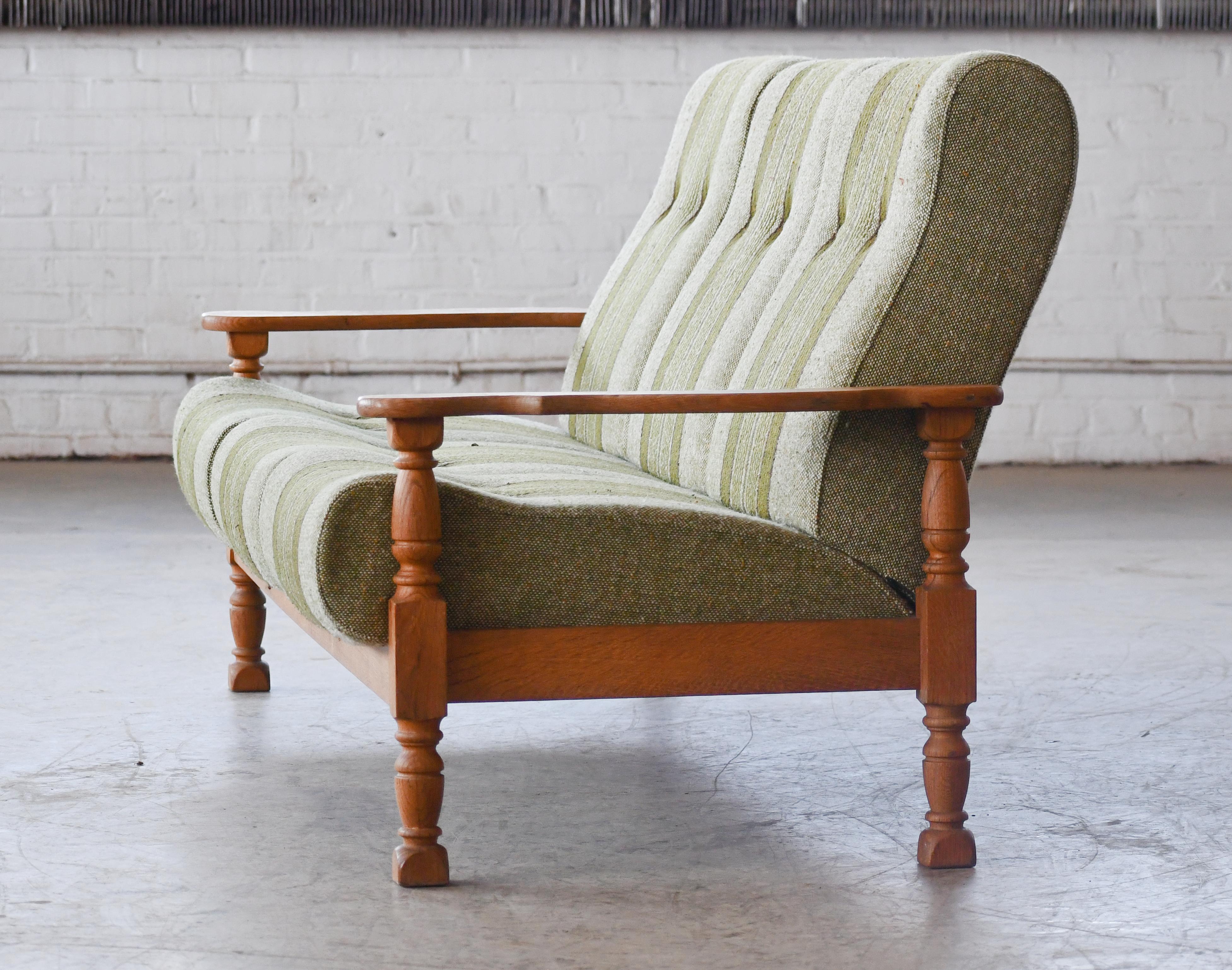 Brass Danish Midcentury 3-Seater Sofa in Solid Oak and Wool by Henry Kjærnulf, 1960s For Sale