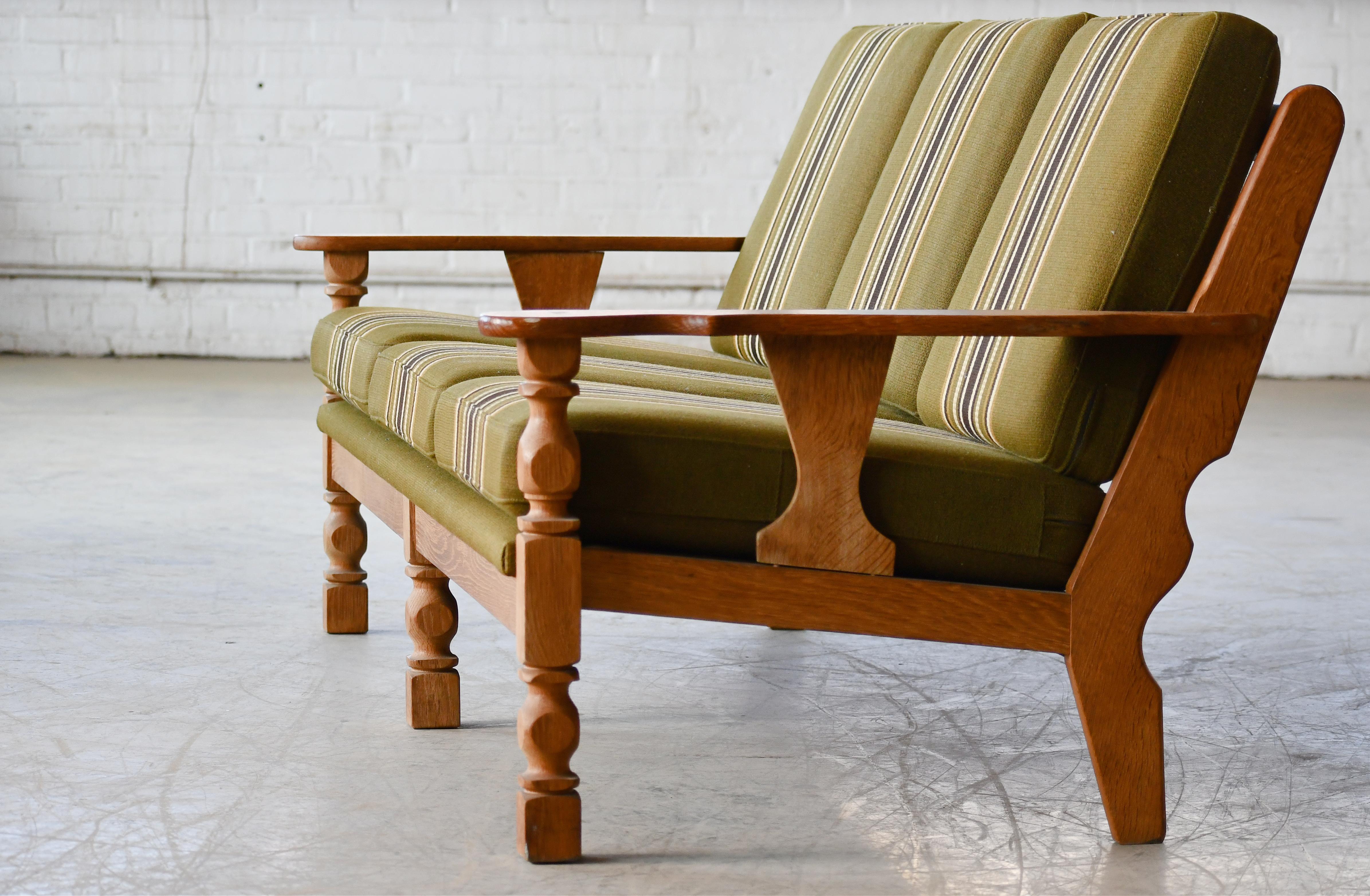 Danish Midcentury 3-Seater Sofa in Solid Oak attributed to Henry Kjærnulf, 1960s 3