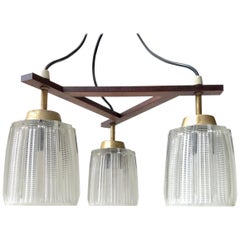 Danish Midcentury 3-Shaded Brass and Glass Ceiling Lamp, 1950s