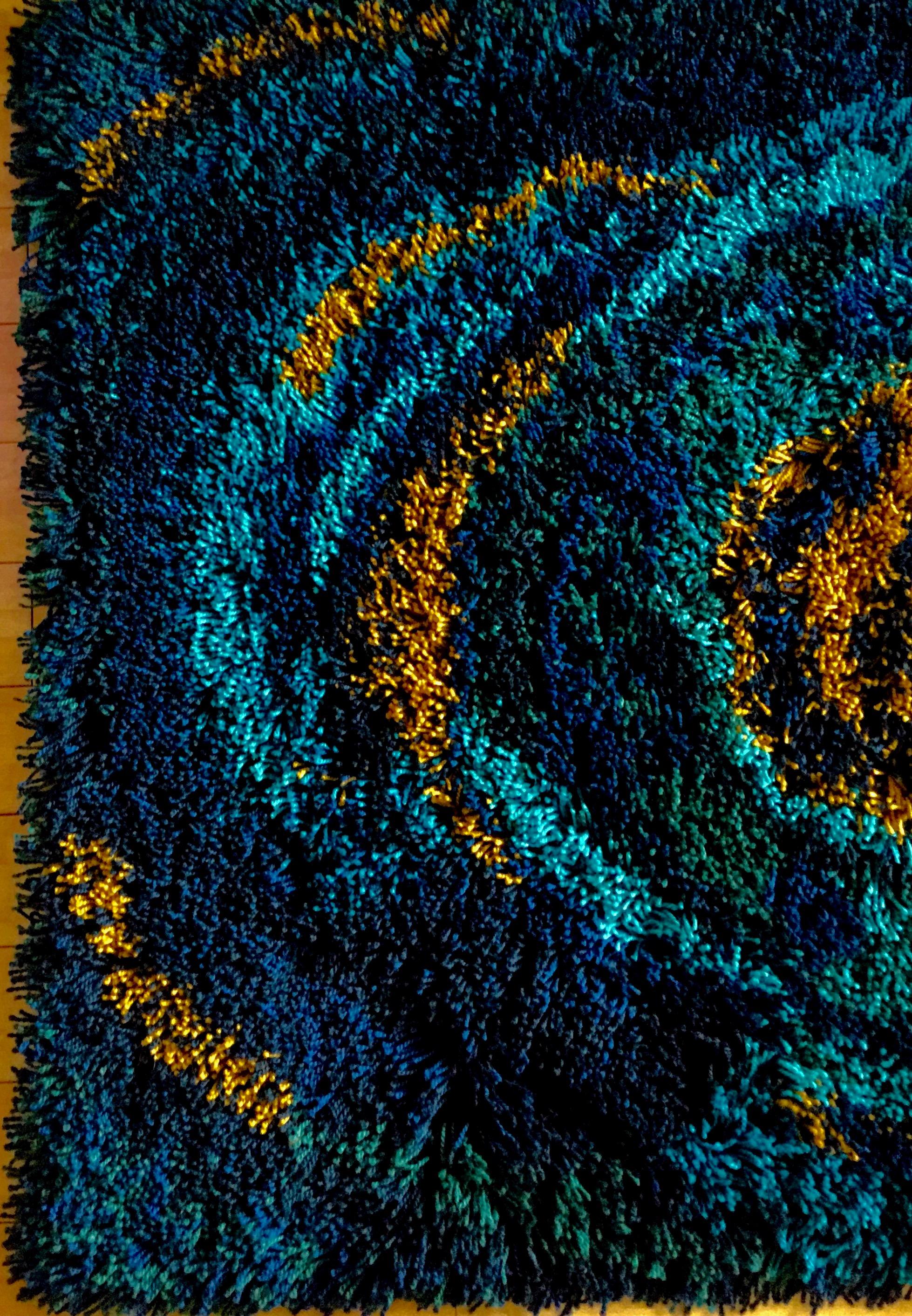 Mid-Century Modern Blue Danish Midcentury Rya Rug by EGE Taepper in Abstract Shag Pile